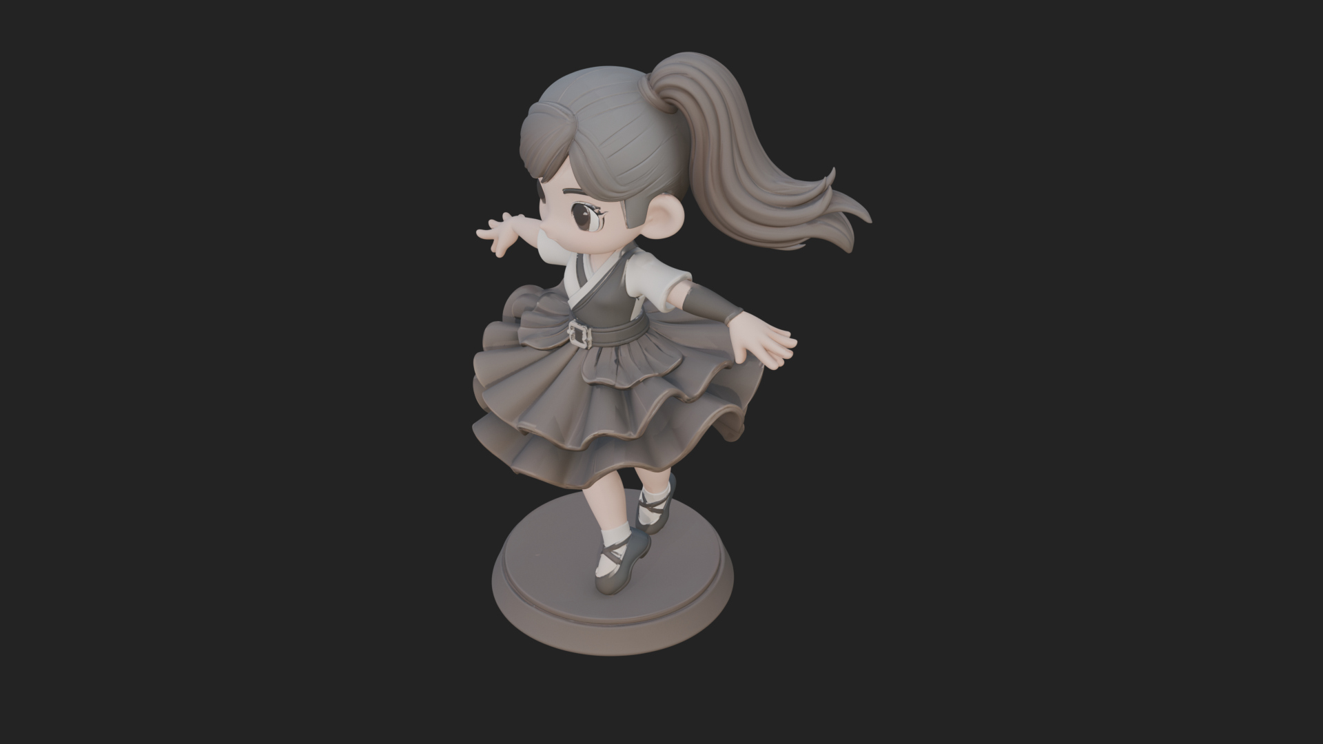 Chibi Dancing Girl Statue Design 4 3D Print Model 3D Model