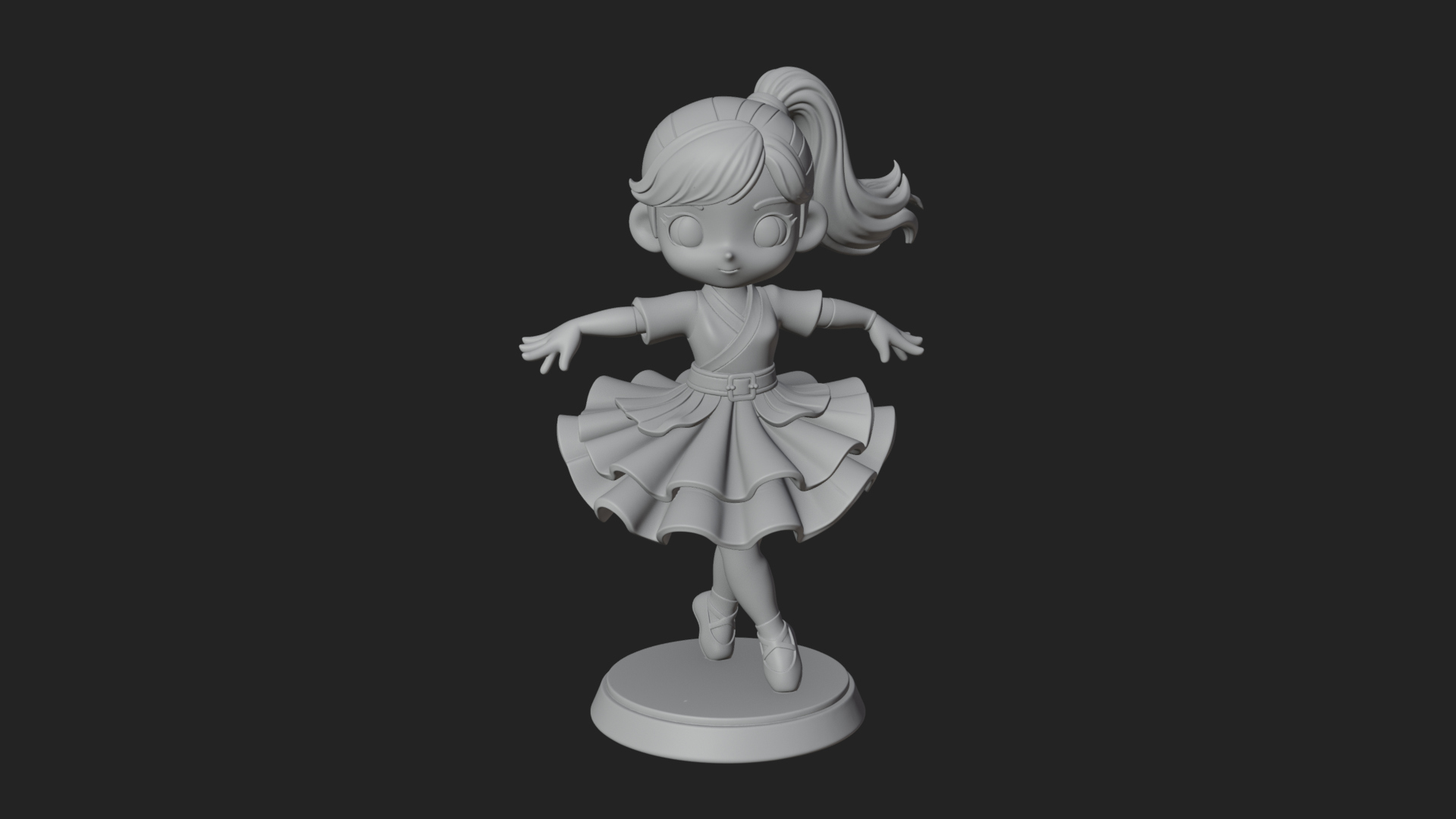 Chibi Dancing Girl Statue Design 4 3D Print Model 3D Model