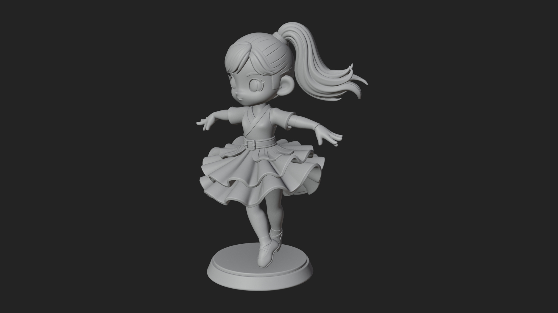 Chibi Dancing Girl Statue Design 4 3D Print Model 3D Model