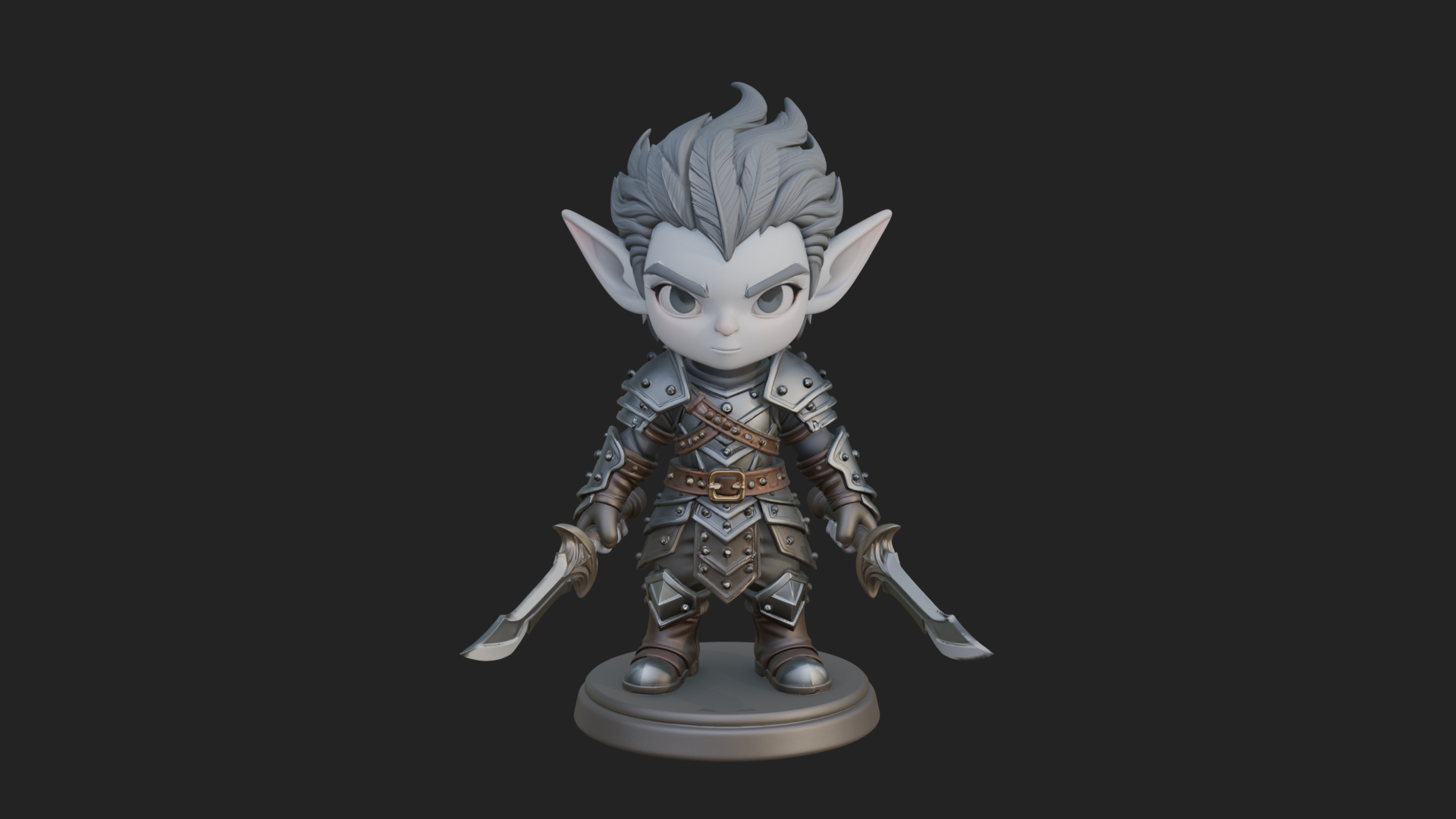 Chibi Dark Elf with Blade Statue Design 1 3D Print Model 3D Model