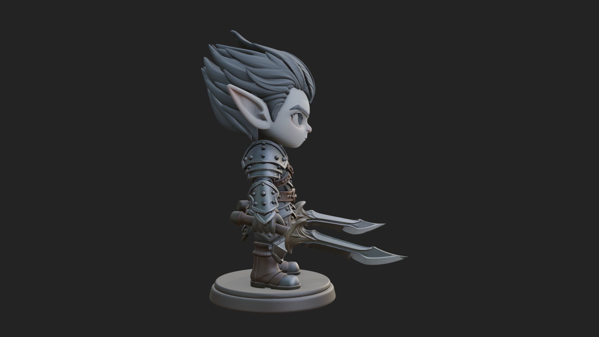 Chibi Dark Elf with Blade Statue Design 1 3D Print Model 3D Model