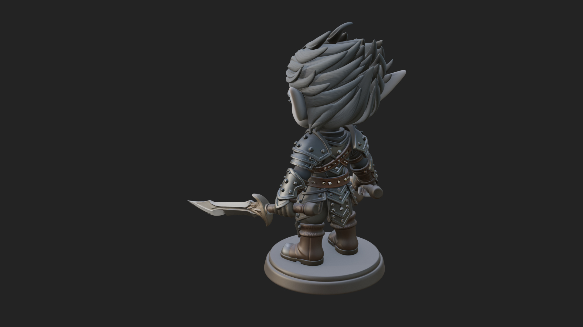 Chibi Dark Elf with Blade Statue Design 1 3D Print Model 3D Model