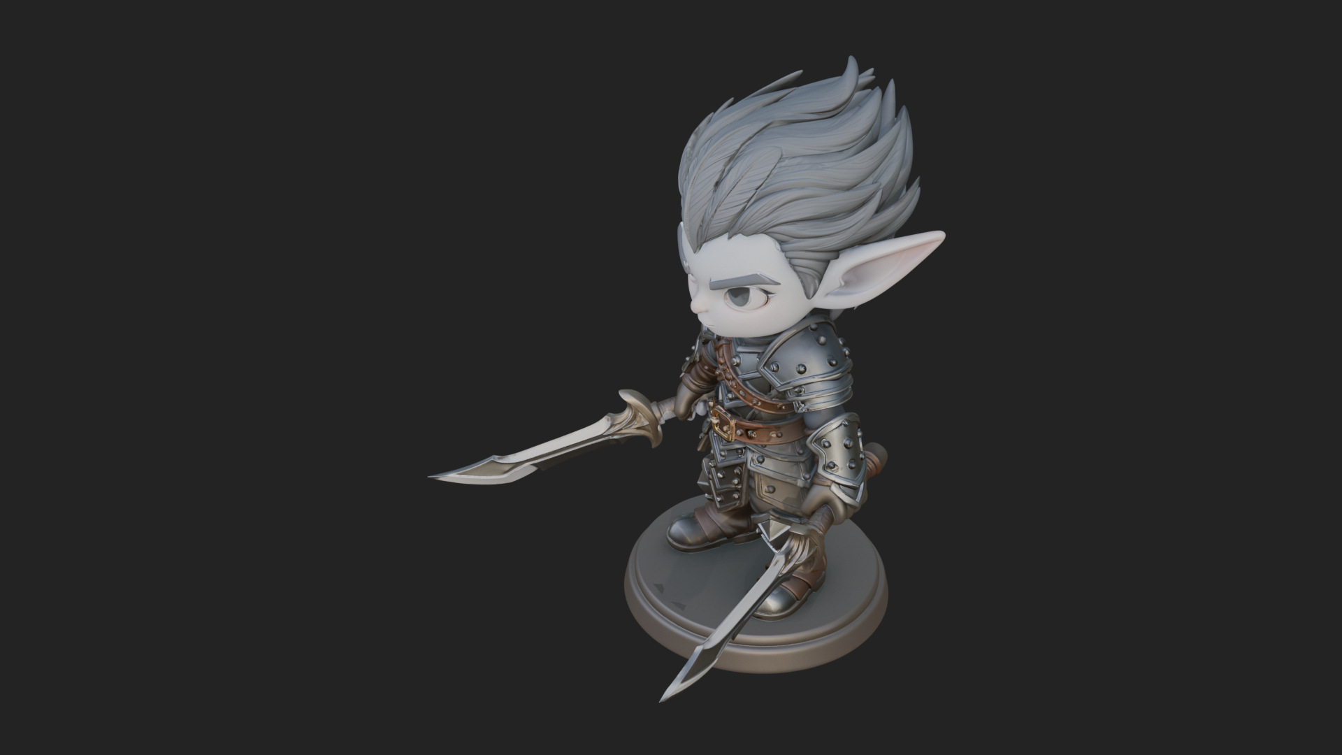 Chibi Dark Elf with Blade Statue Design 1 3D Print Model 3D Model