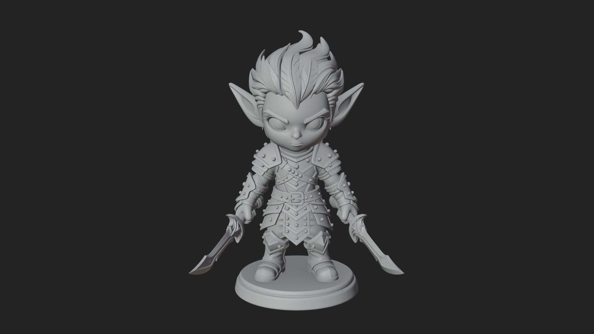 Chibi Dark Elf with Blade Statue Design 1 3D Print Model 3D Model