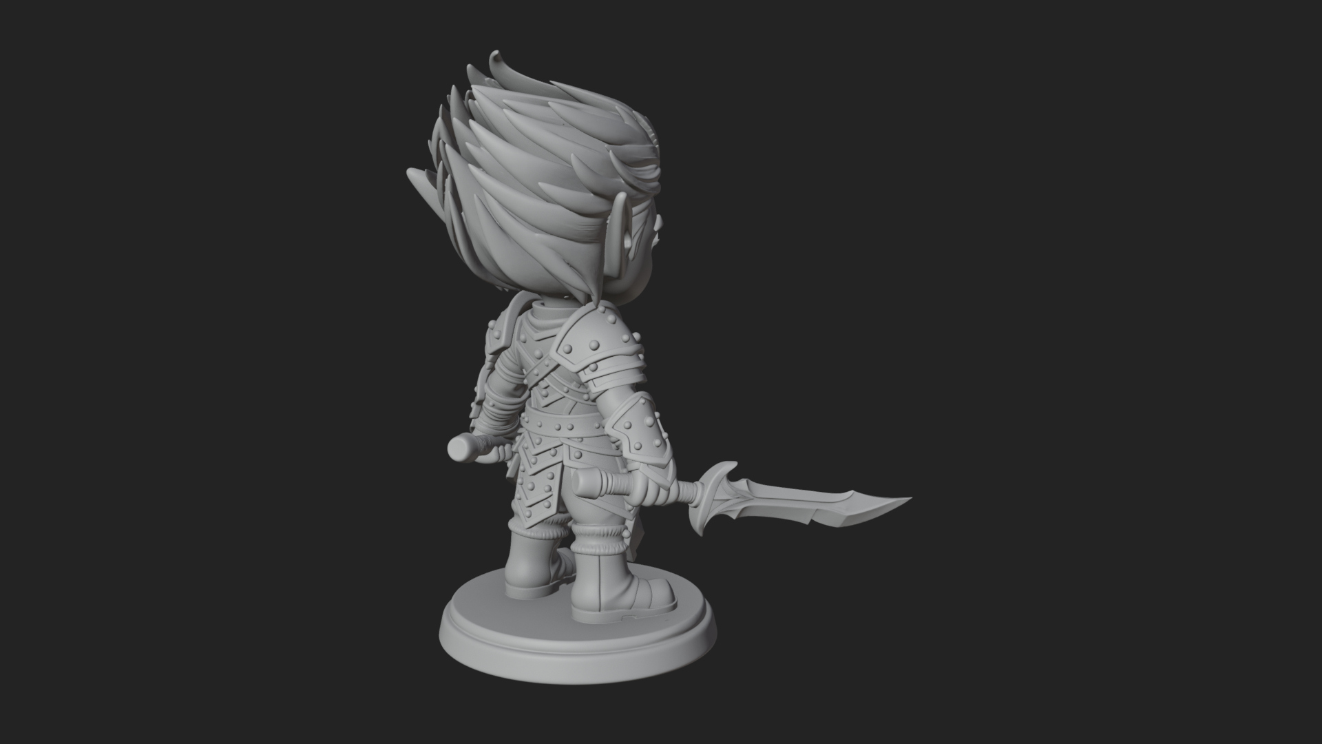 Chibi Dark Elf with Blade Statue Design 1 3D Print Model 3D Model