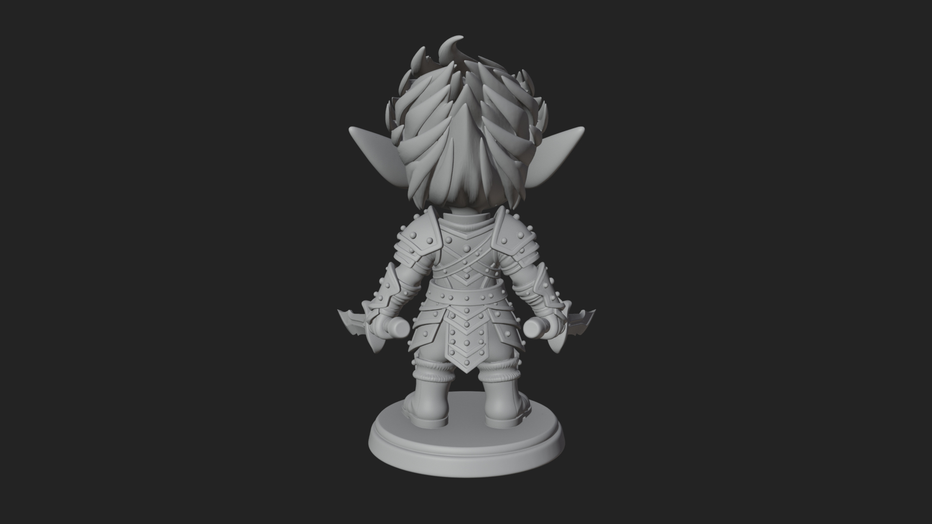 Chibi Dark Elf with Blade Statue Design 1 3D Print Model 3D Model