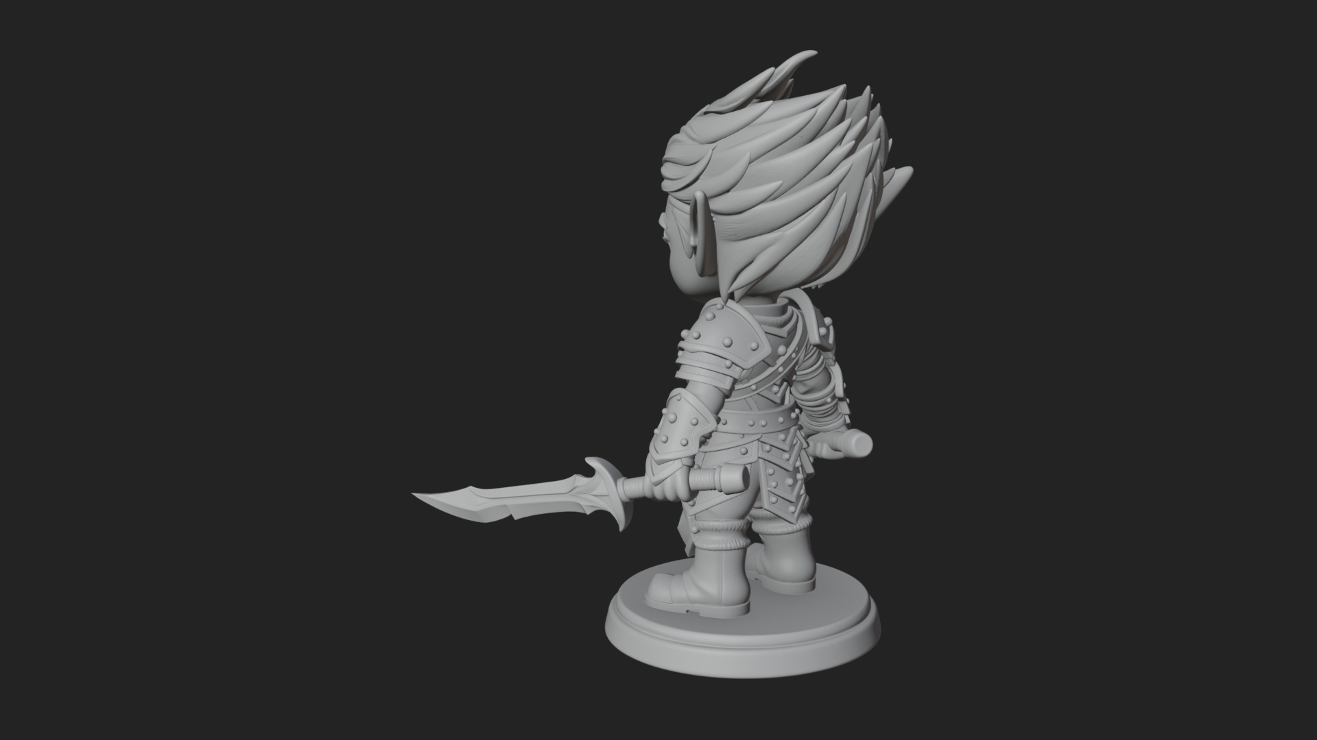 Chibi Dark Elf with Blade Statue Design 1 3D Print Model 3D Model