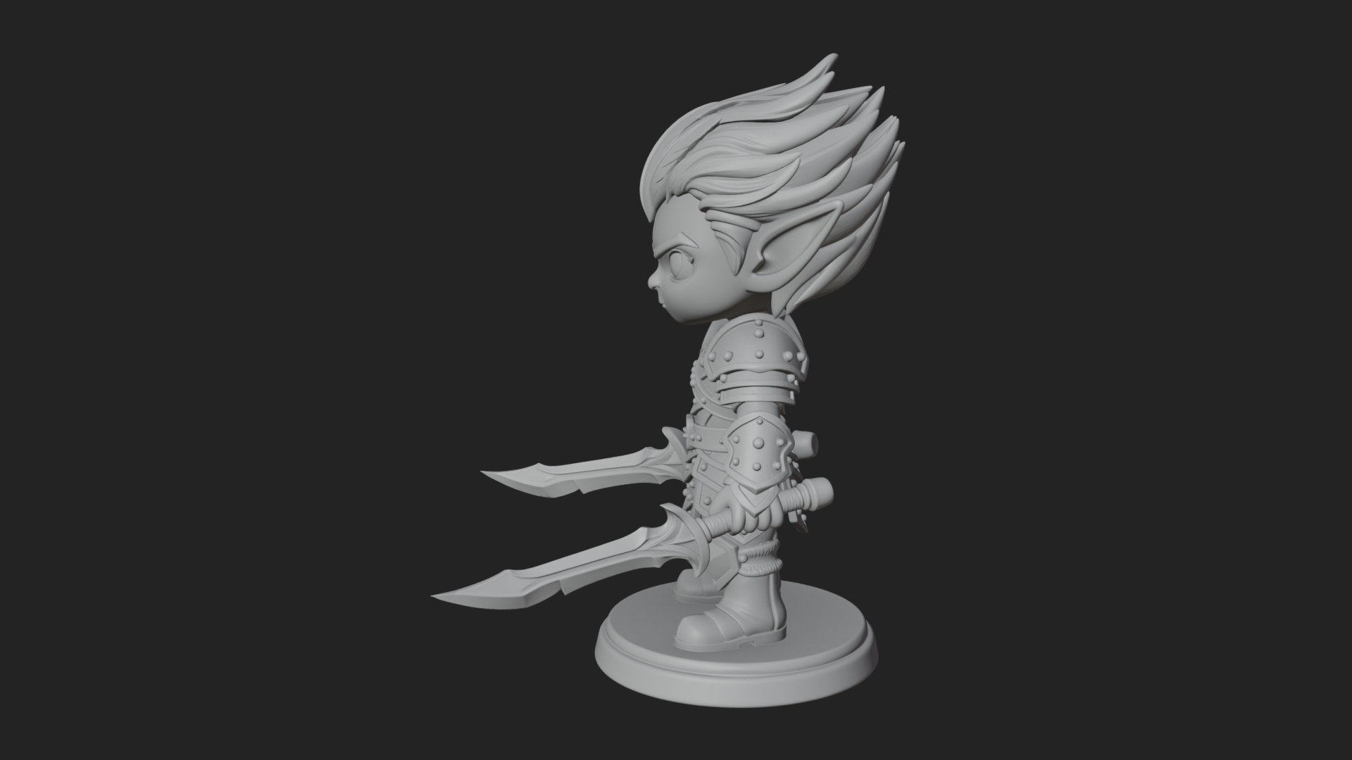 Chibi Dark Elf with Blade Statue Design 1 3D Print Model 3D Model