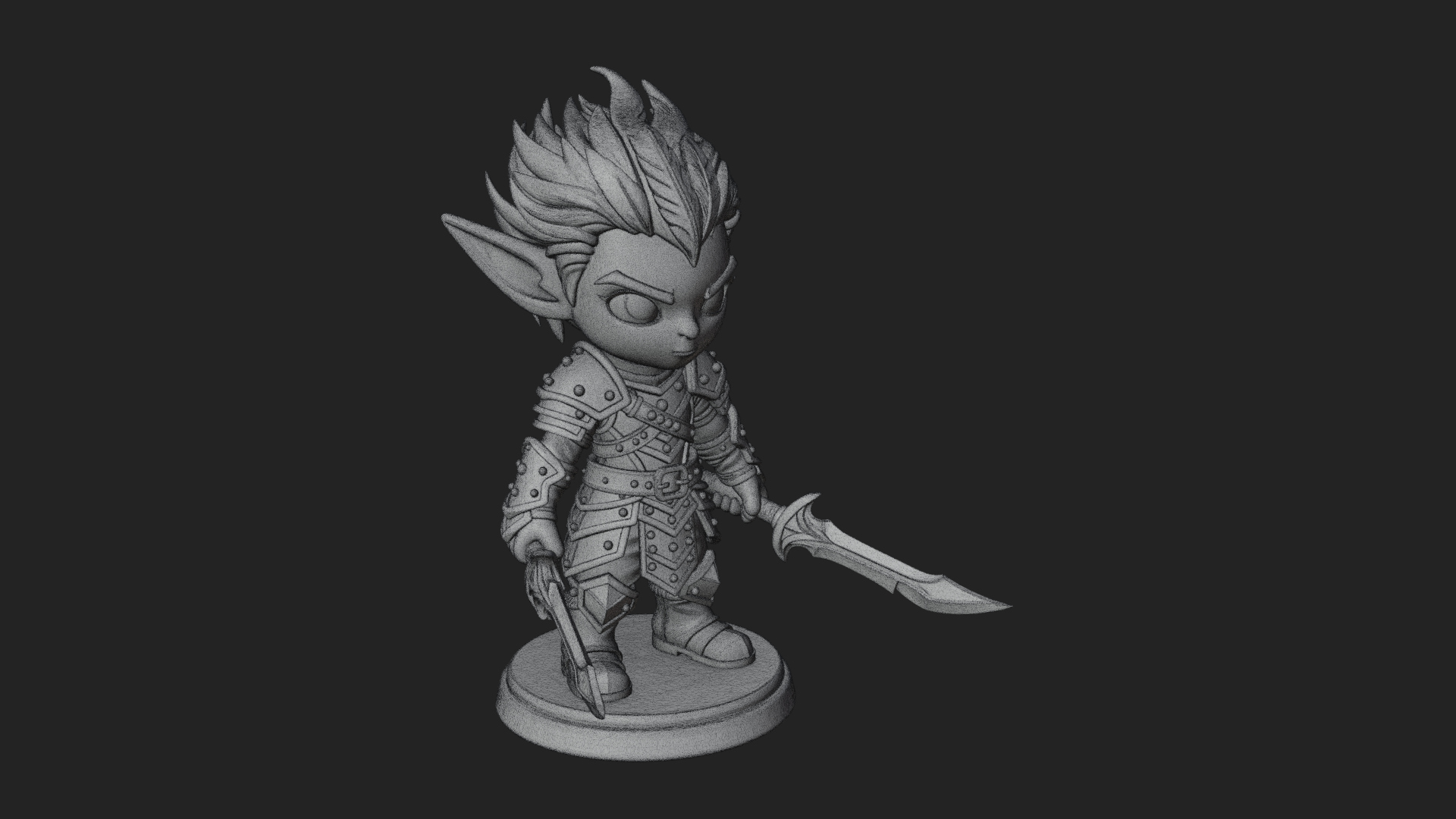 Chibi Dark Elf with Blade Statue Design 1 3D Print Model 3D Model