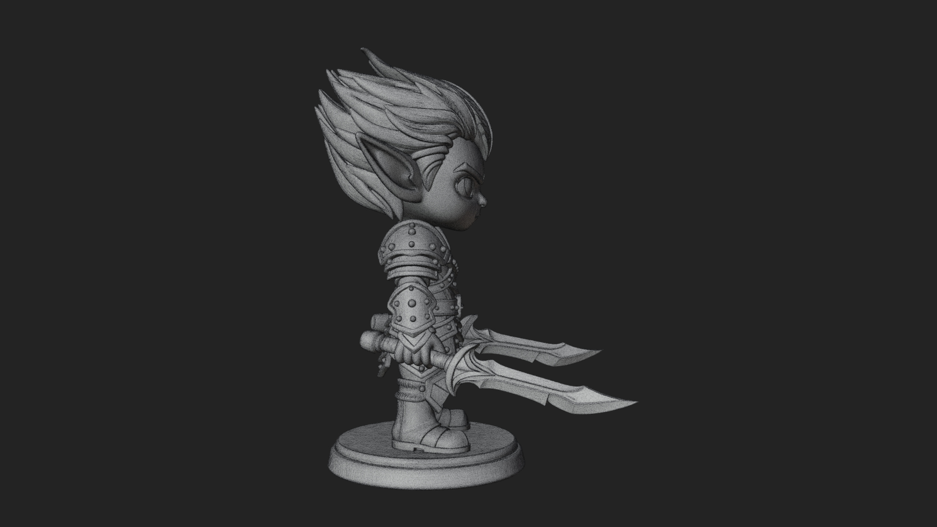 Chibi Dark Elf with Blade Statue Design 1 3D Print Model 3D Model