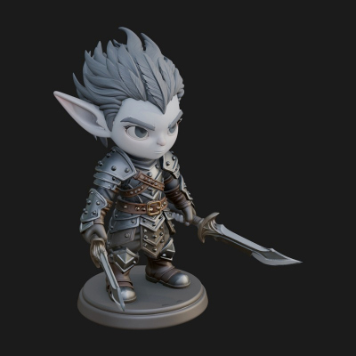 Chibi Dark Elf with Blade Statue Design 1 3D Print Model