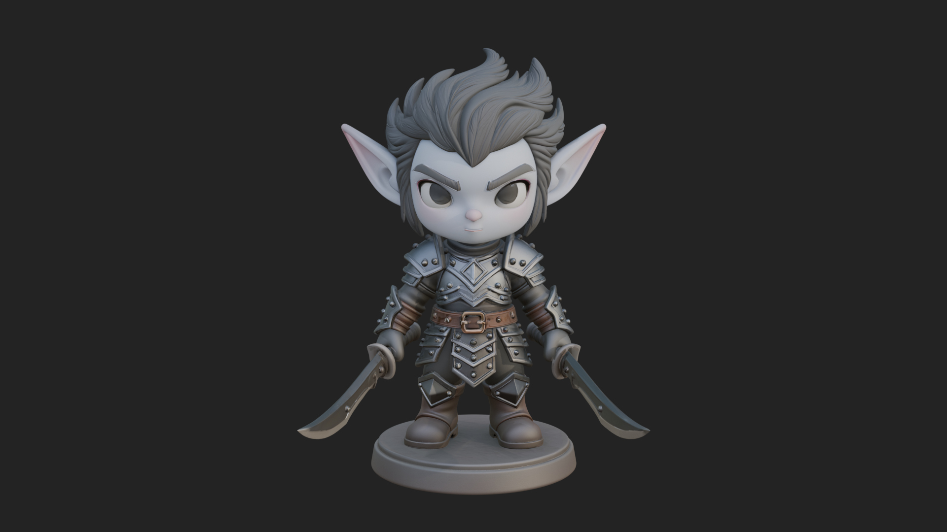 Chibi Dark Elf with Blade Statue Design 2 3D Print Model 3D Model