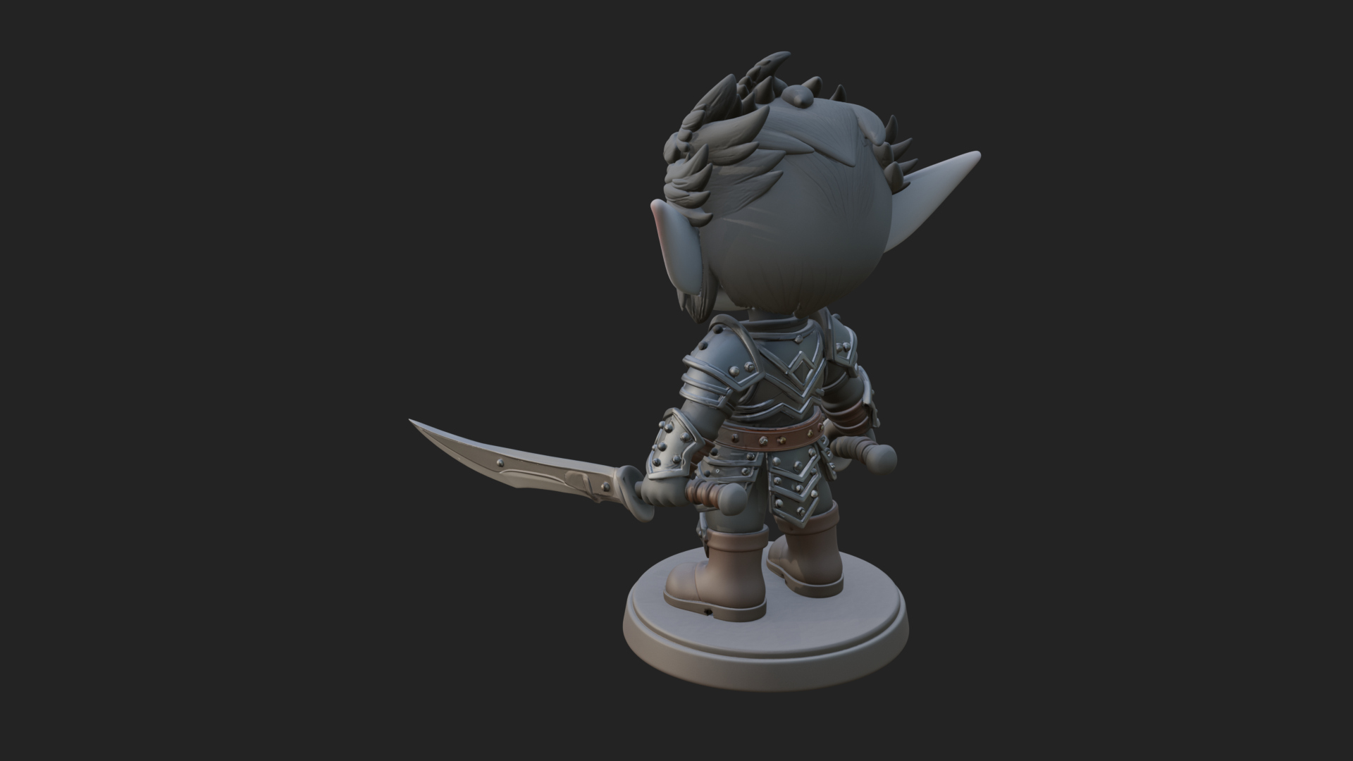 Chibi Dark Elf with Blade Statue Design 2 3D Print Model 3D Model