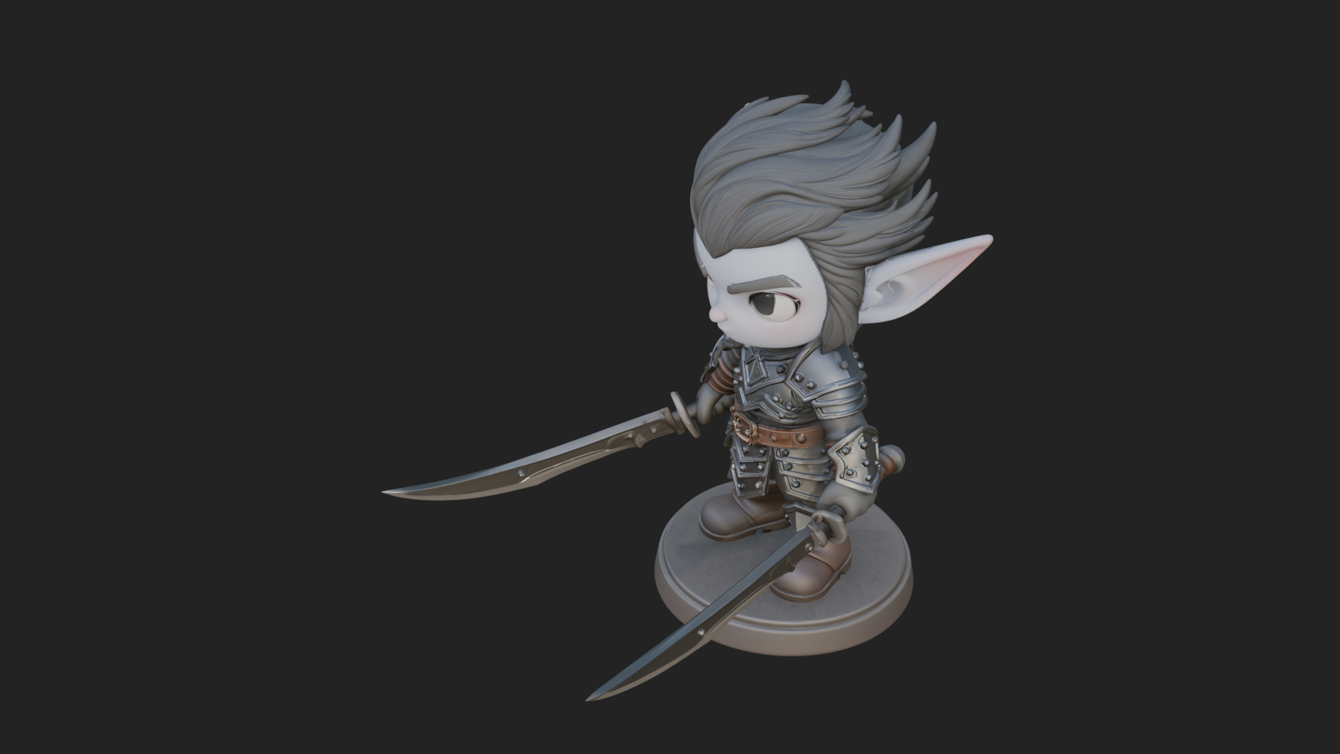 Chibi Dark Elf with Blade Statue Design 2 3D Print Model 3D Model