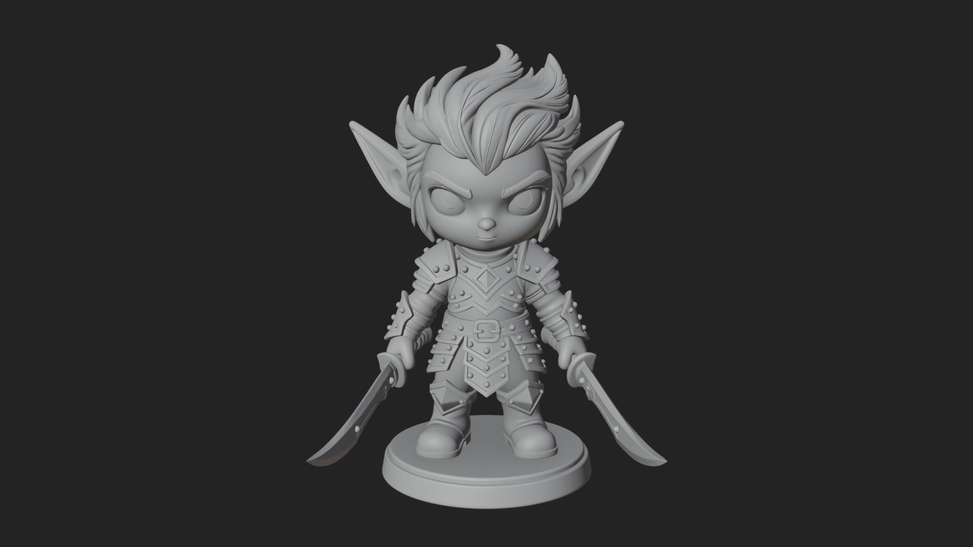 Chibi Dark Elf with Blade Statue Design 2 3D Print Model 3D Model