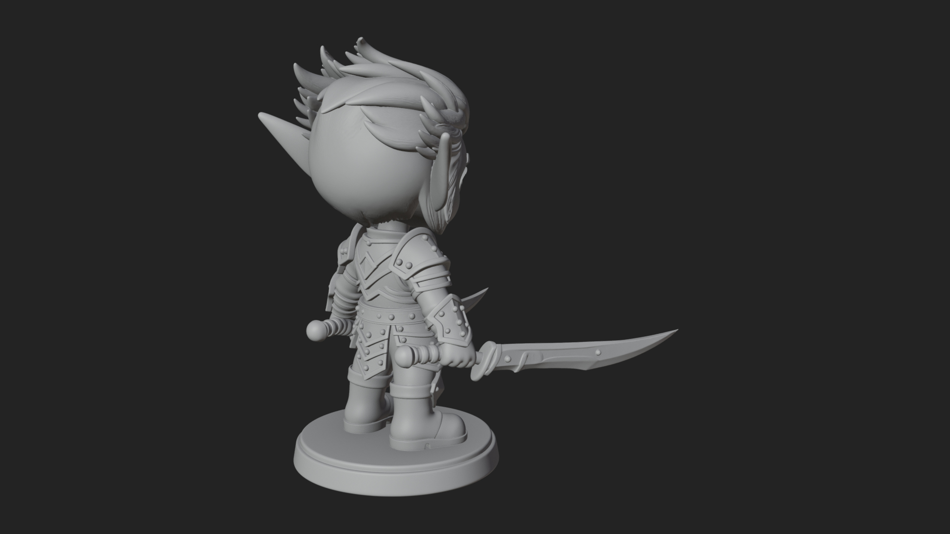 Chibi Dark Elf with Blade Statue Design 2 3D Print Model 3D Model