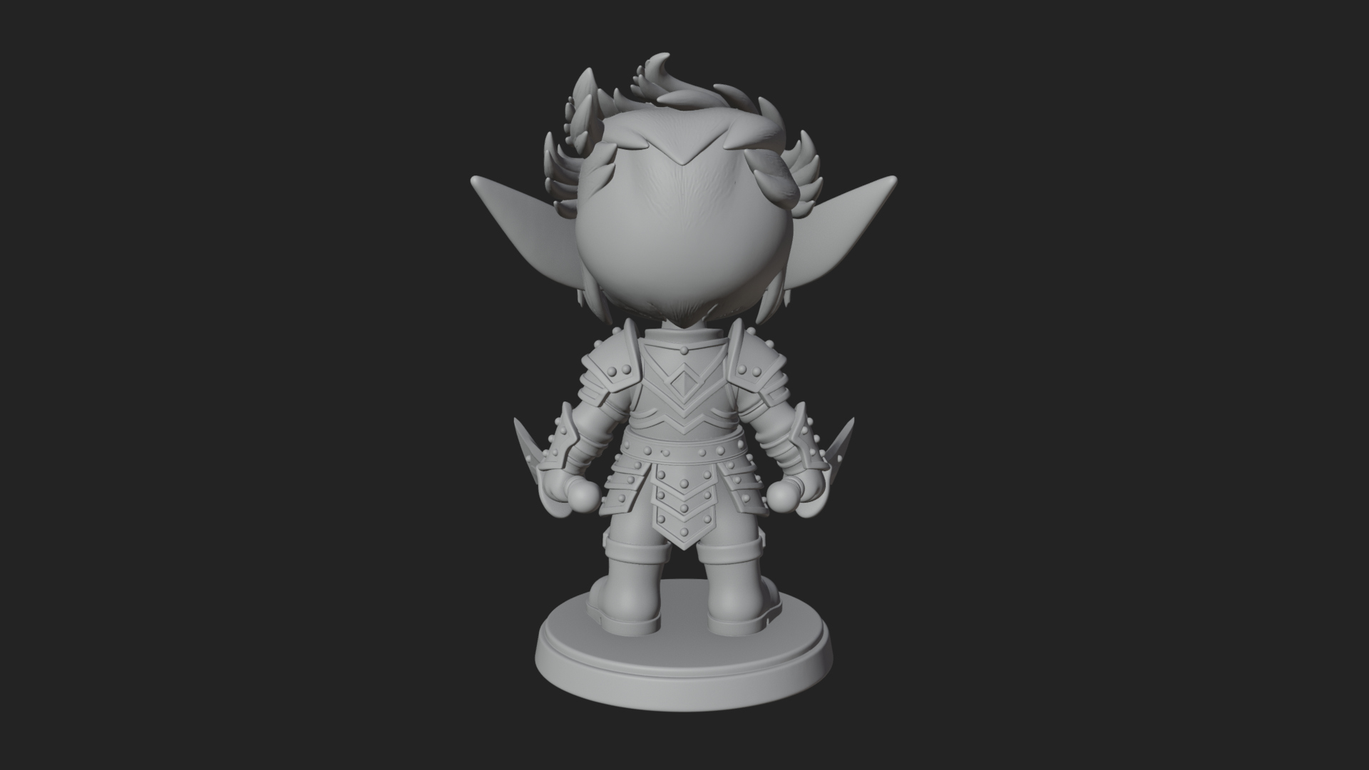 Chibi Dark Elf with Blade Statue Design 2 3D Print Model 3D Model
