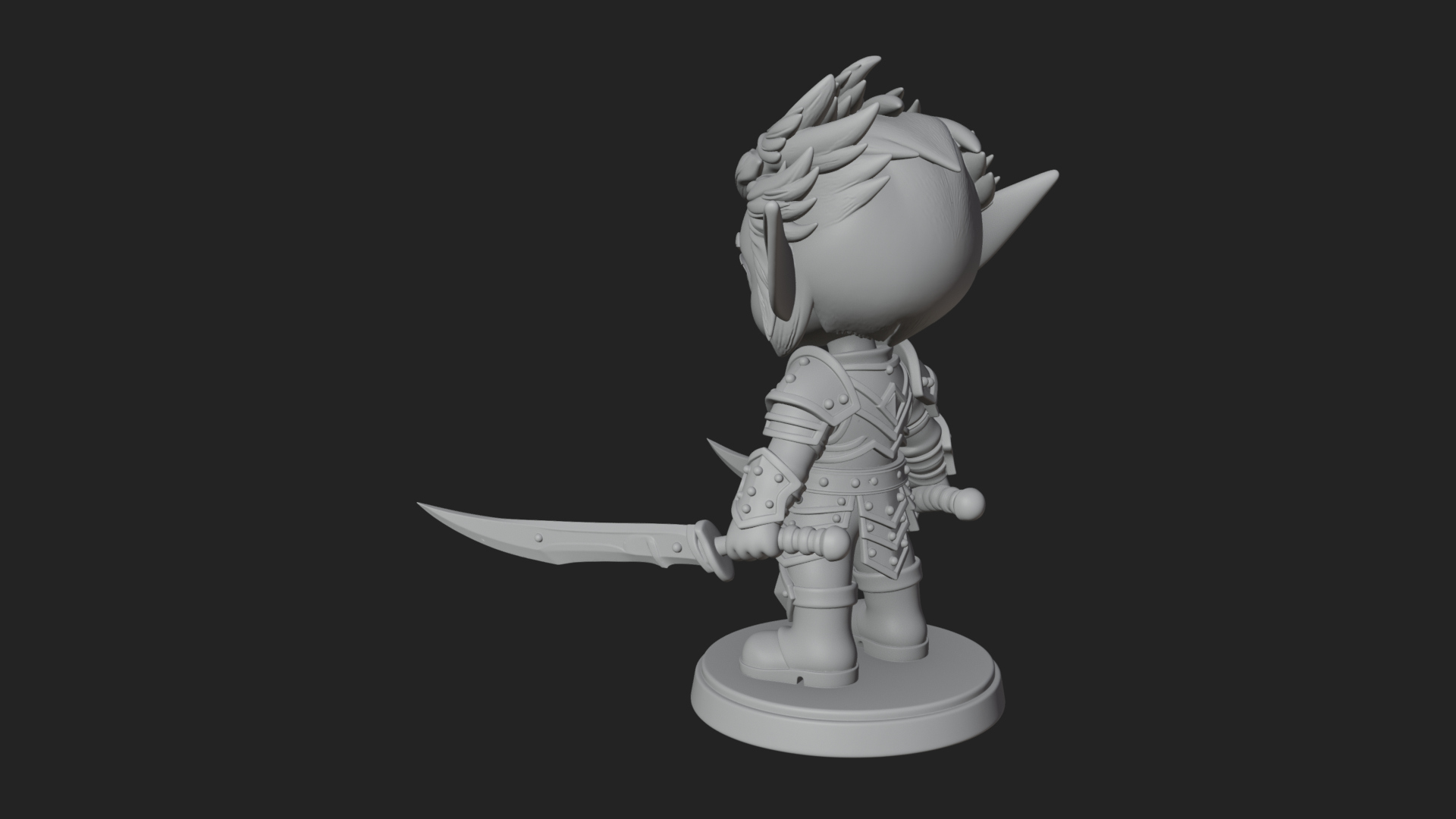 Chibi Dark Elf with Blade Statue Design 2 3D Print Model 3D Model