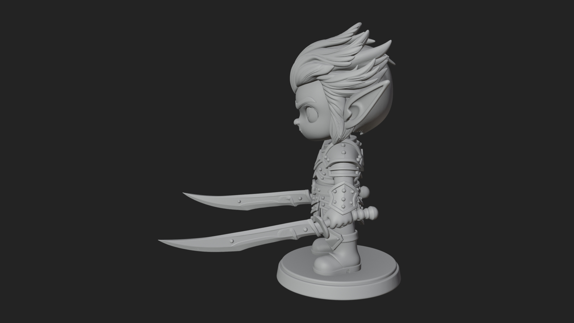 Chibi Dark Elf with Blade Statue Design 2 3D Print Model 3D Model