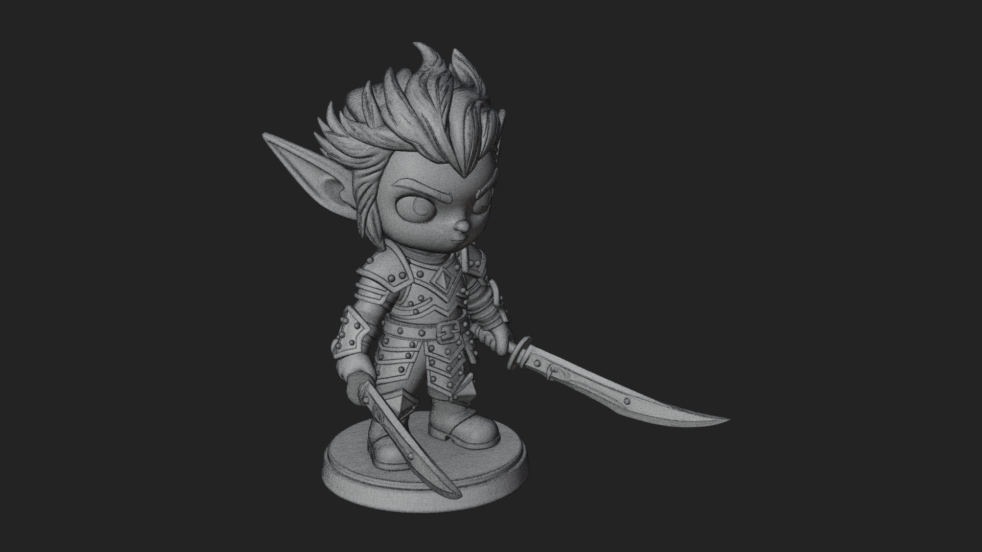Chibi Dark Elf with Blade Statue Design 2 3D Print Model 3D Model