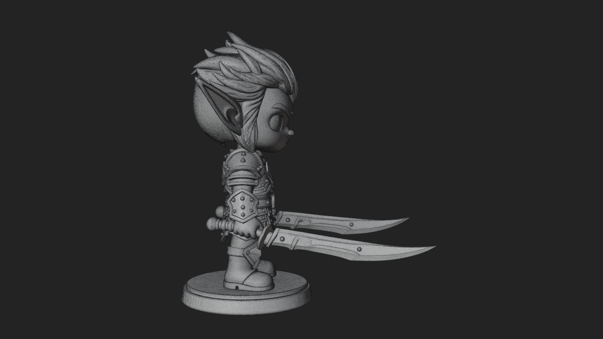 Chibi Dark Elf with Blade Statue Design 2 3D Print Model 3D Model