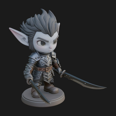 Chibi Dark Elf with Blade Statue Design 2 3D Print Model