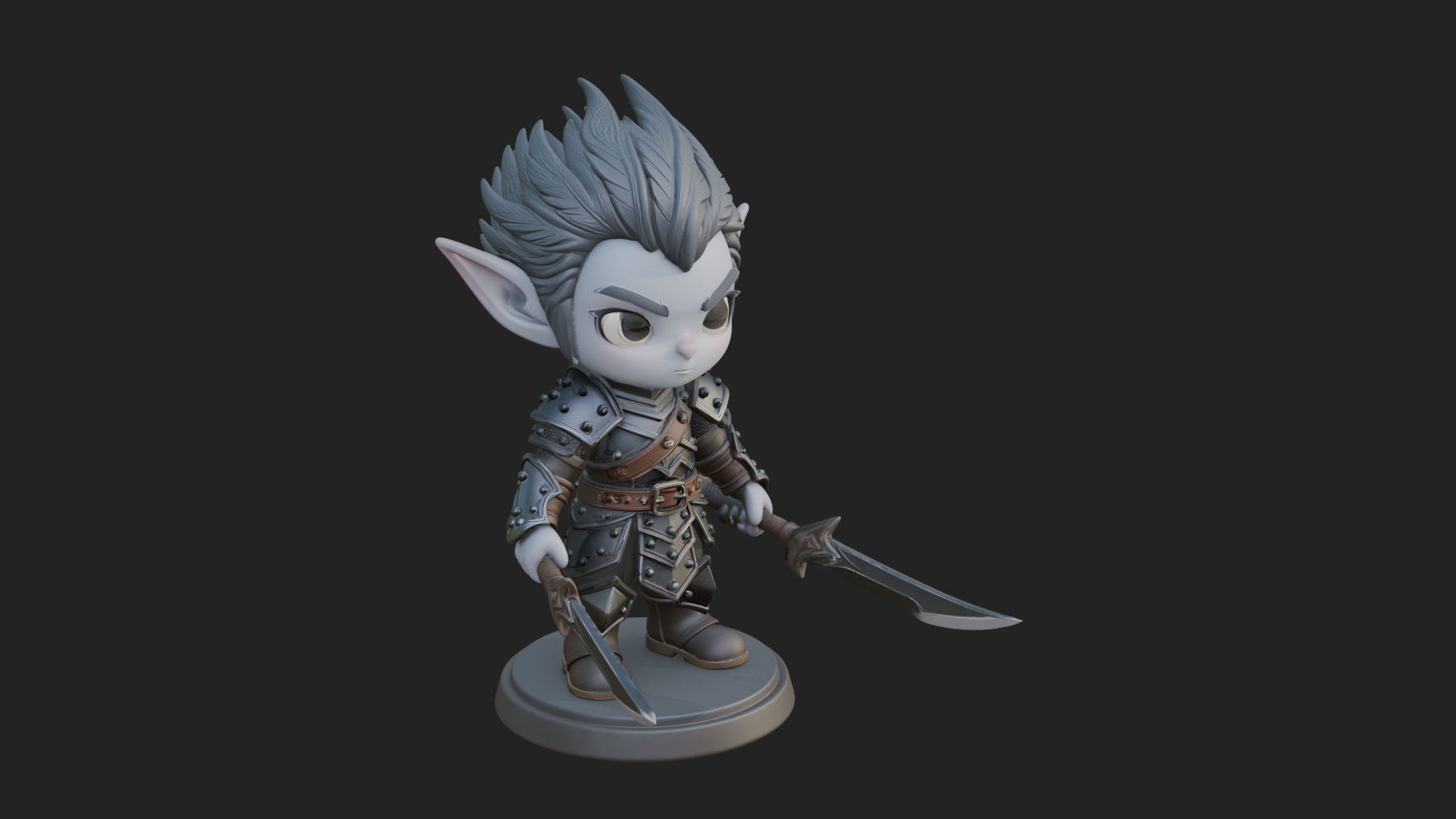 Chibi Dark Elf with Blade Statue Design 3 3D Print Model 3D Model