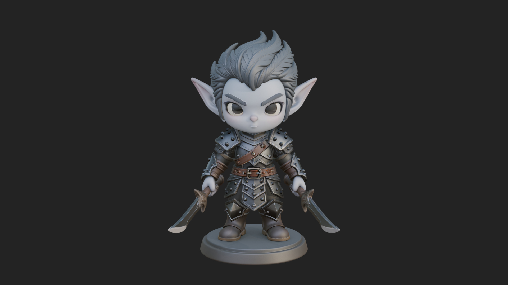 Chibi Dark Elf with Blade Statue Design 3 3D Print Model 3D Model