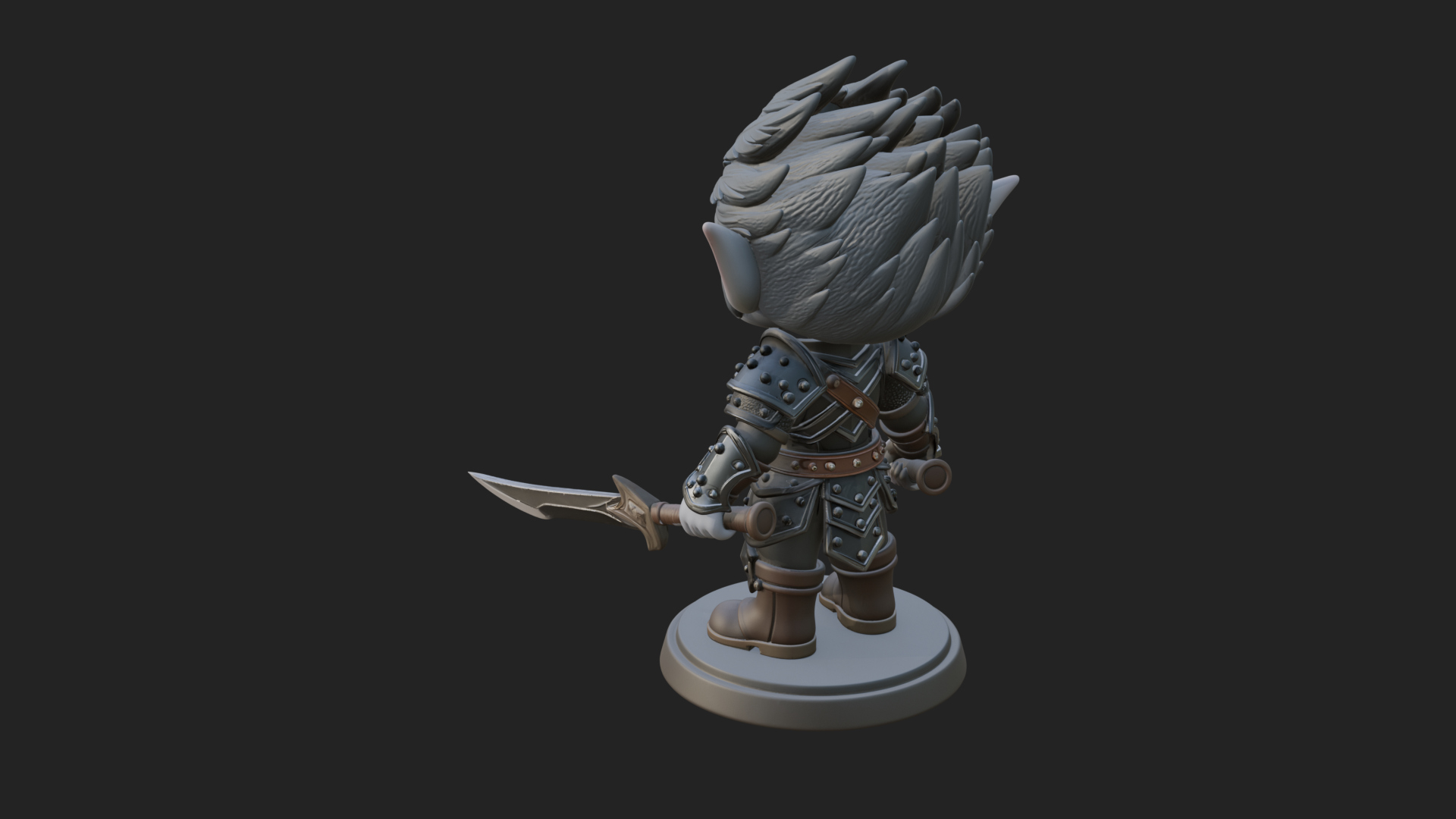 Chibi Dark Elf with Blade Statue Design 3 3D Print Model 3D Model