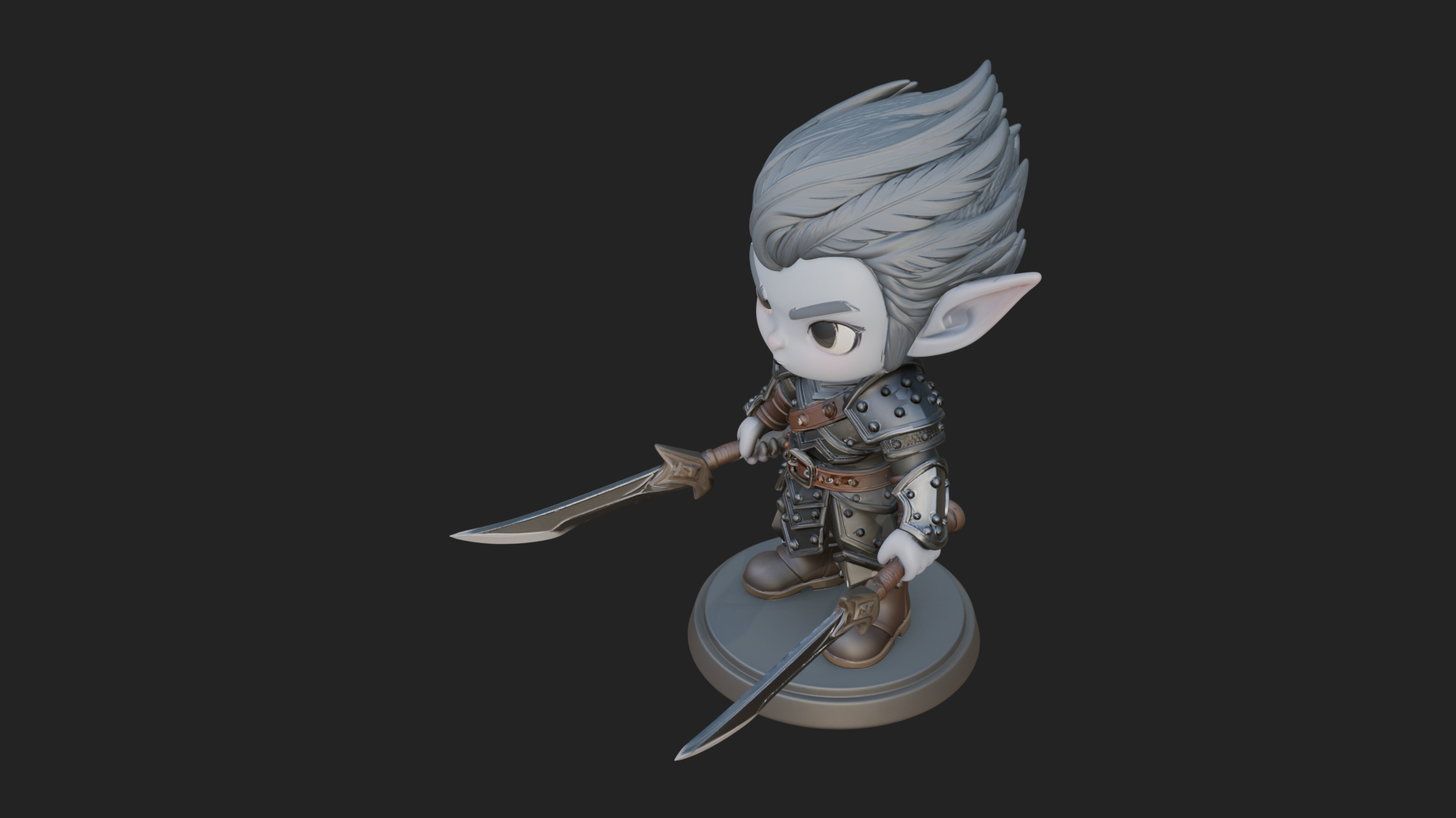 Chibi Dark Elf with Blade Statue Design 3 3D Print Model 3D Model