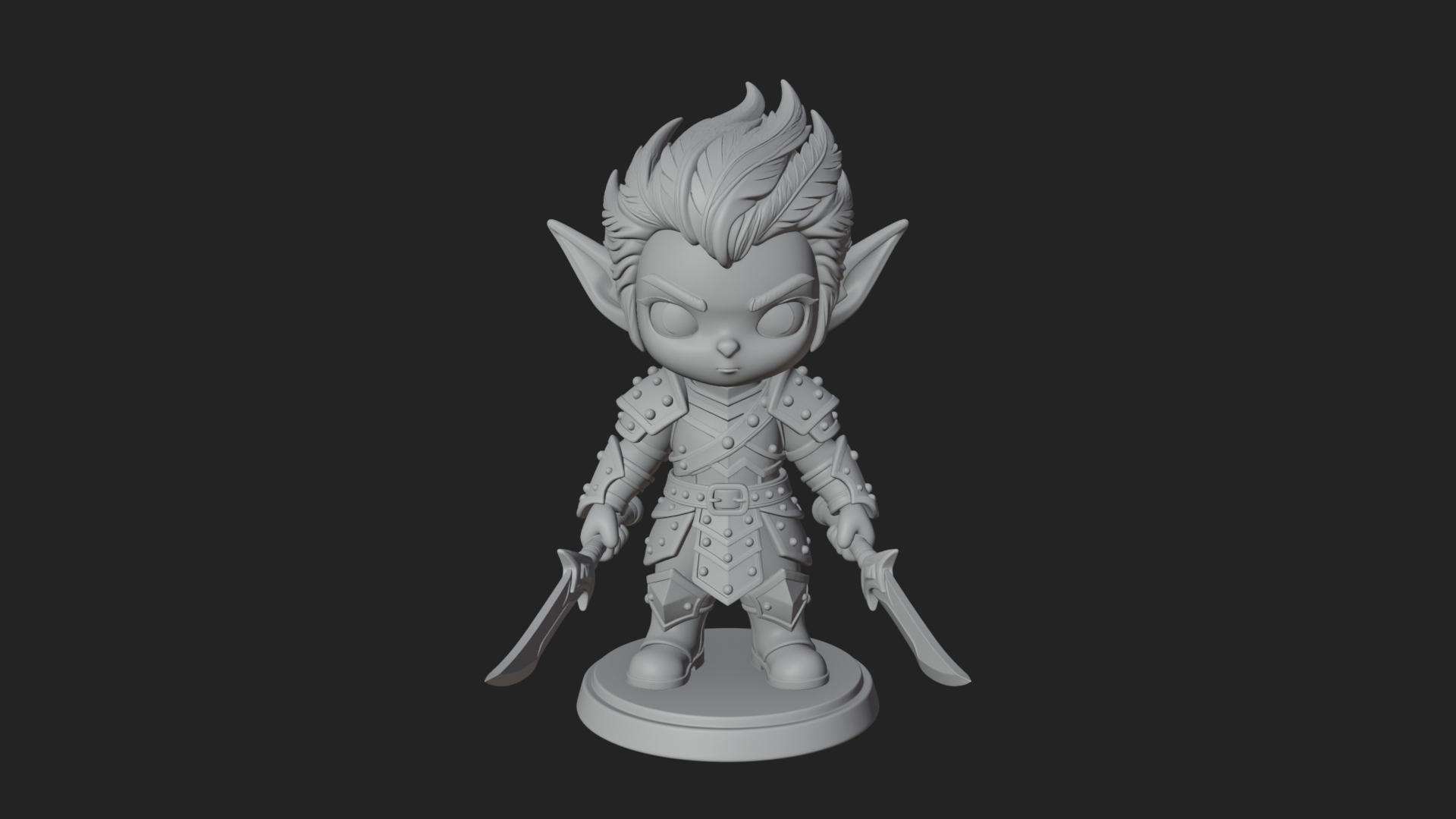 Chibi Dark Elf with Blade Statue Design 3 3D Print Model 3D Model