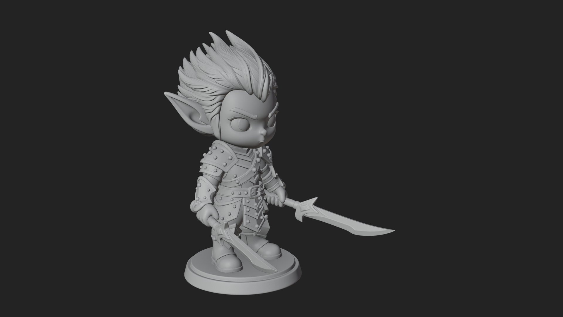 Chibi Dark Elf with Blade Statue Design 3 3D Print Model 3D Model