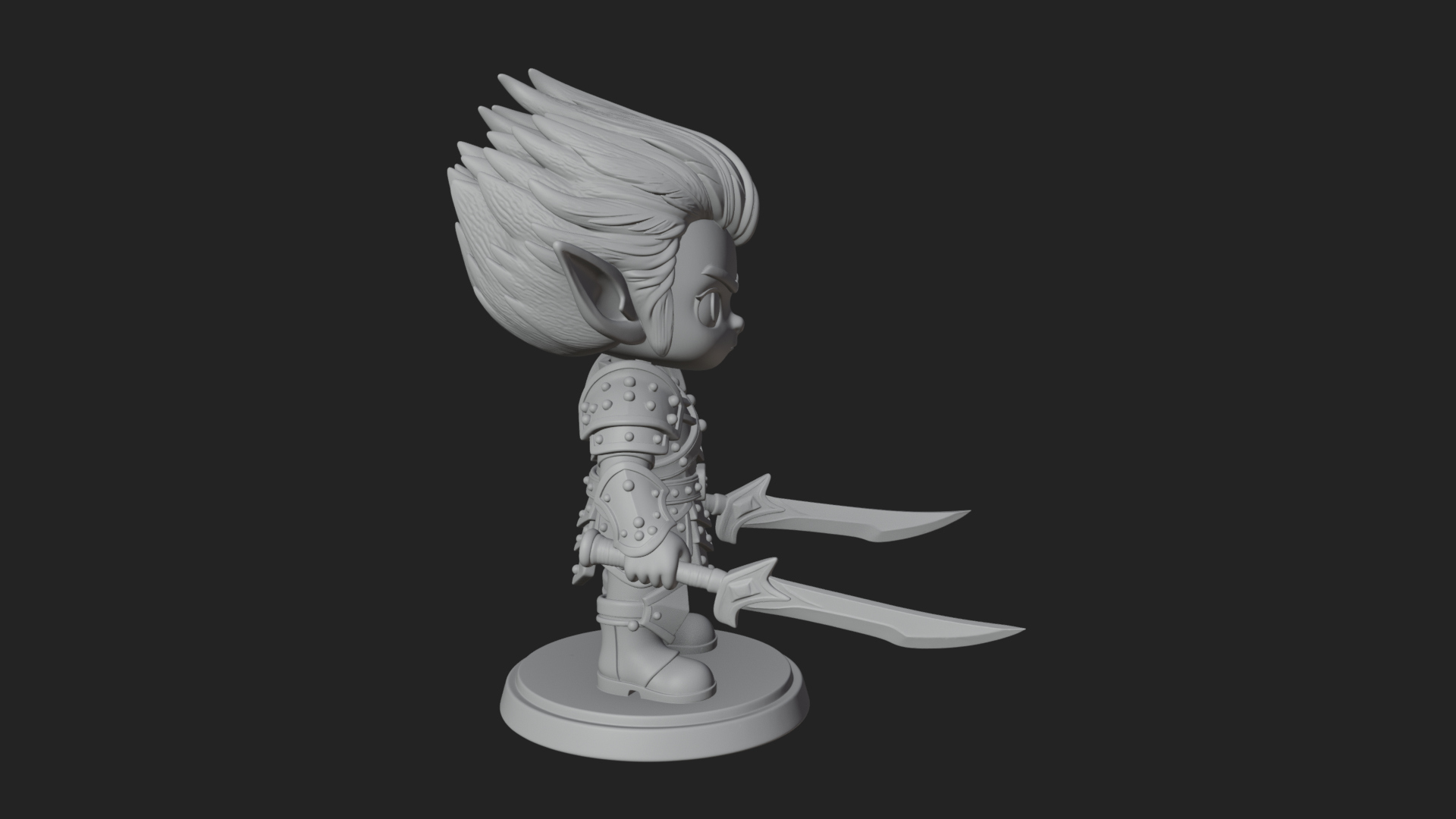 Chibi Dark Elf with Blade Statue Design 3 3D Print Model 3D Model