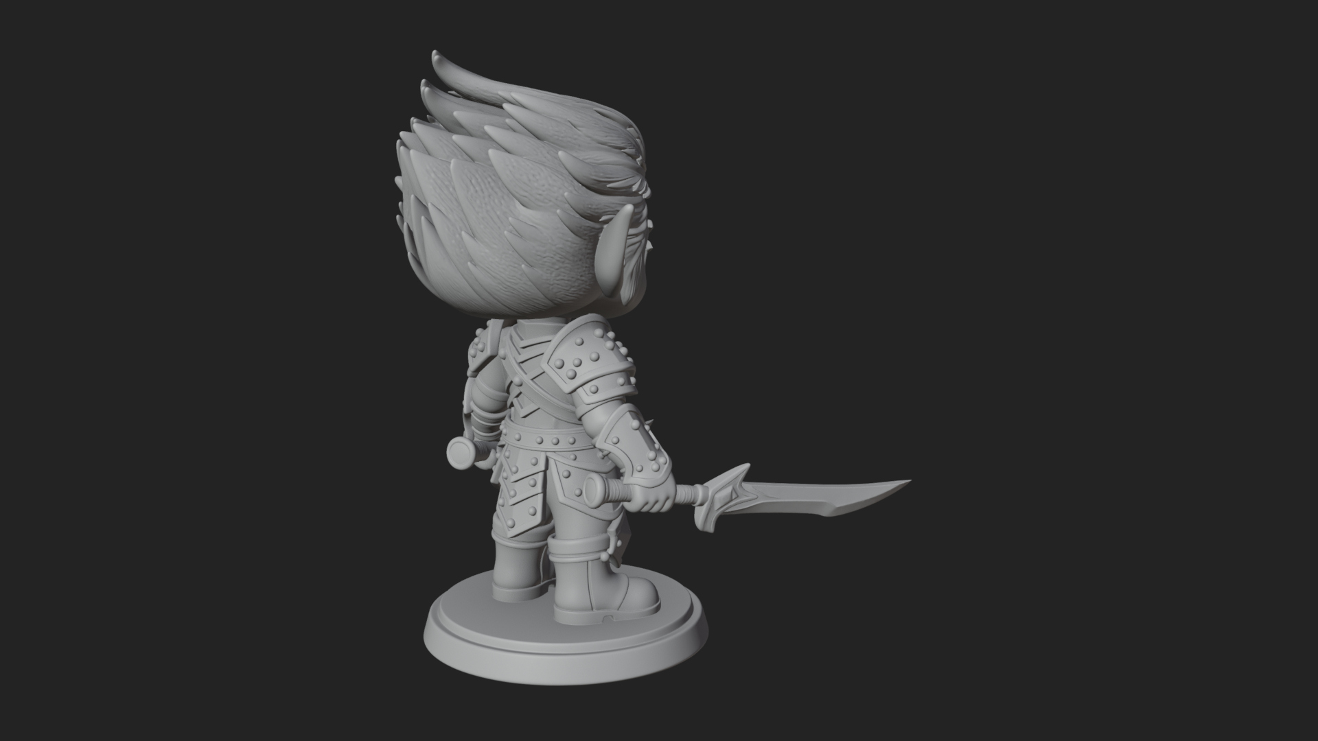 Chibi Dark Elf with Blade Statue Design 3 3D Print Model 3D Model