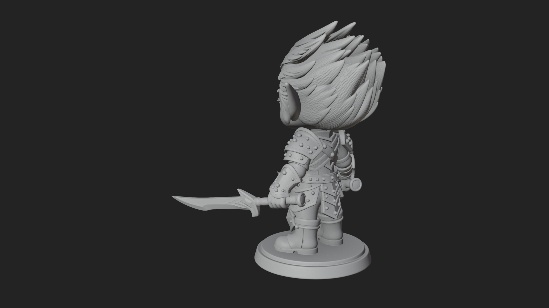 Chibi Dark Elf with Blade Statue Design 3 3D Print Model 3D Model