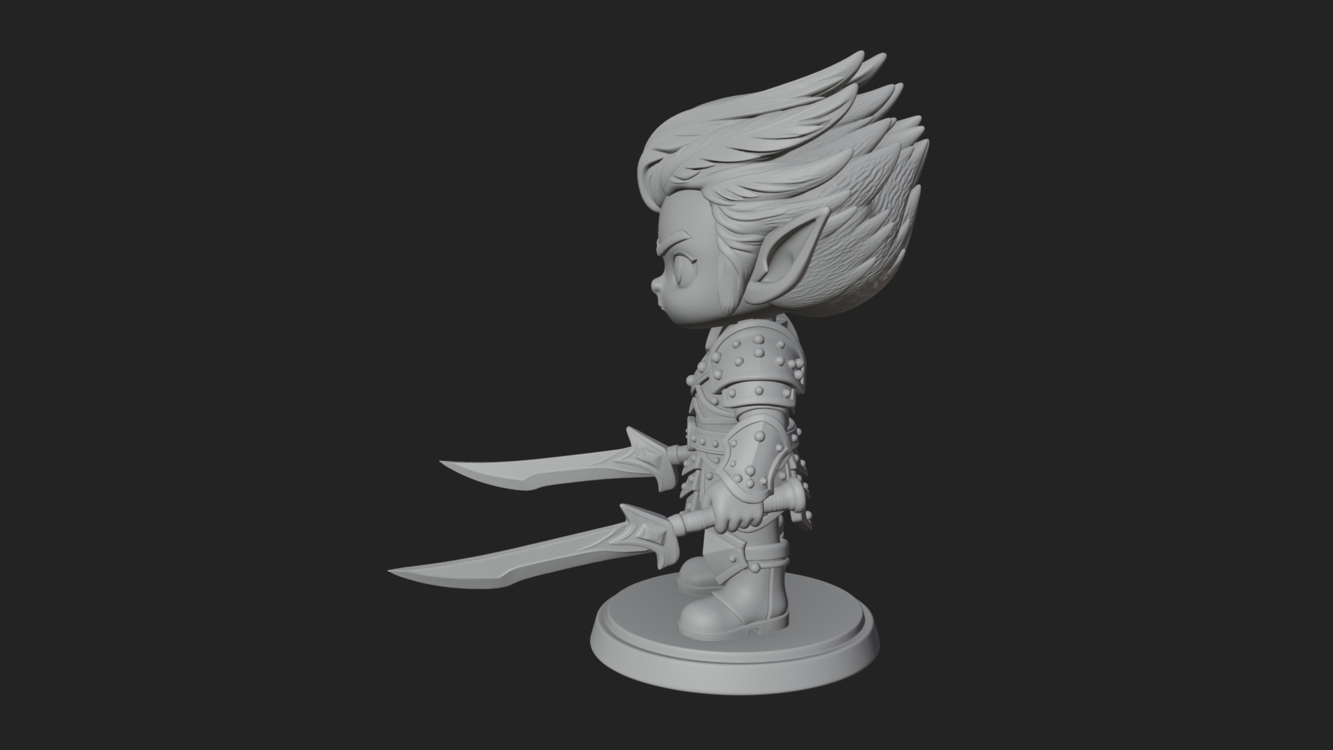 Chibi Dark Elf with Blade Statue Design 3 3D Print Model 3D Model