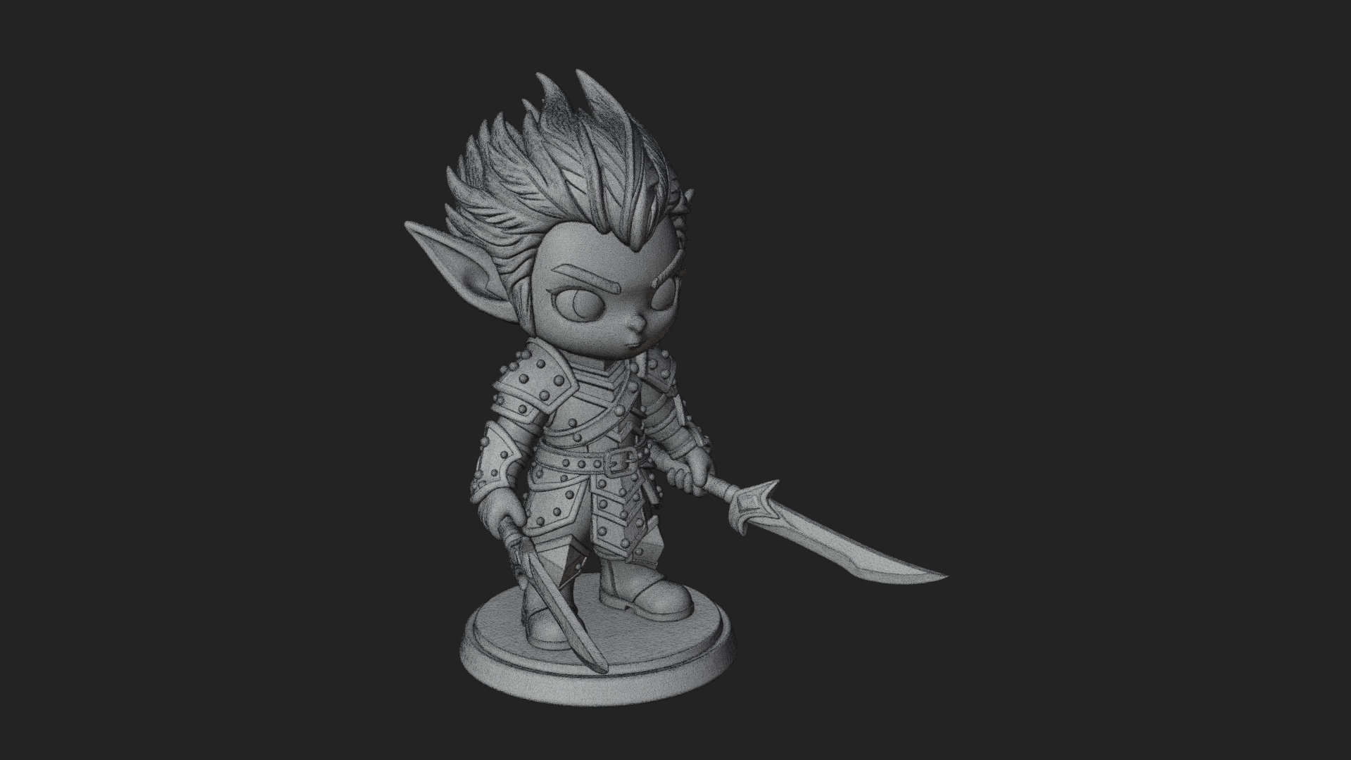 Chibi Dark Elf with Blade Statue Design 3 3D Print Model 3D Model
