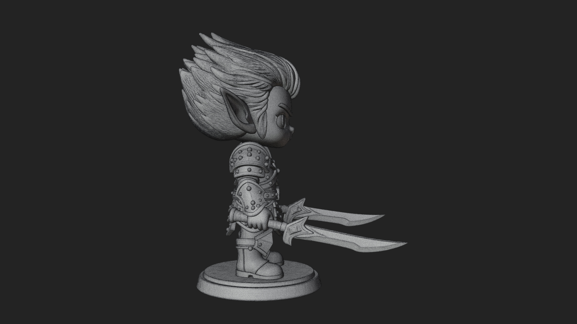 Chibi Dark Elf with Blade Statue Design 3 3D Print Model 3D Model