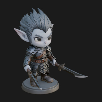 Chibi Dark Elf with Blade Statue Design 3 3D Print Model