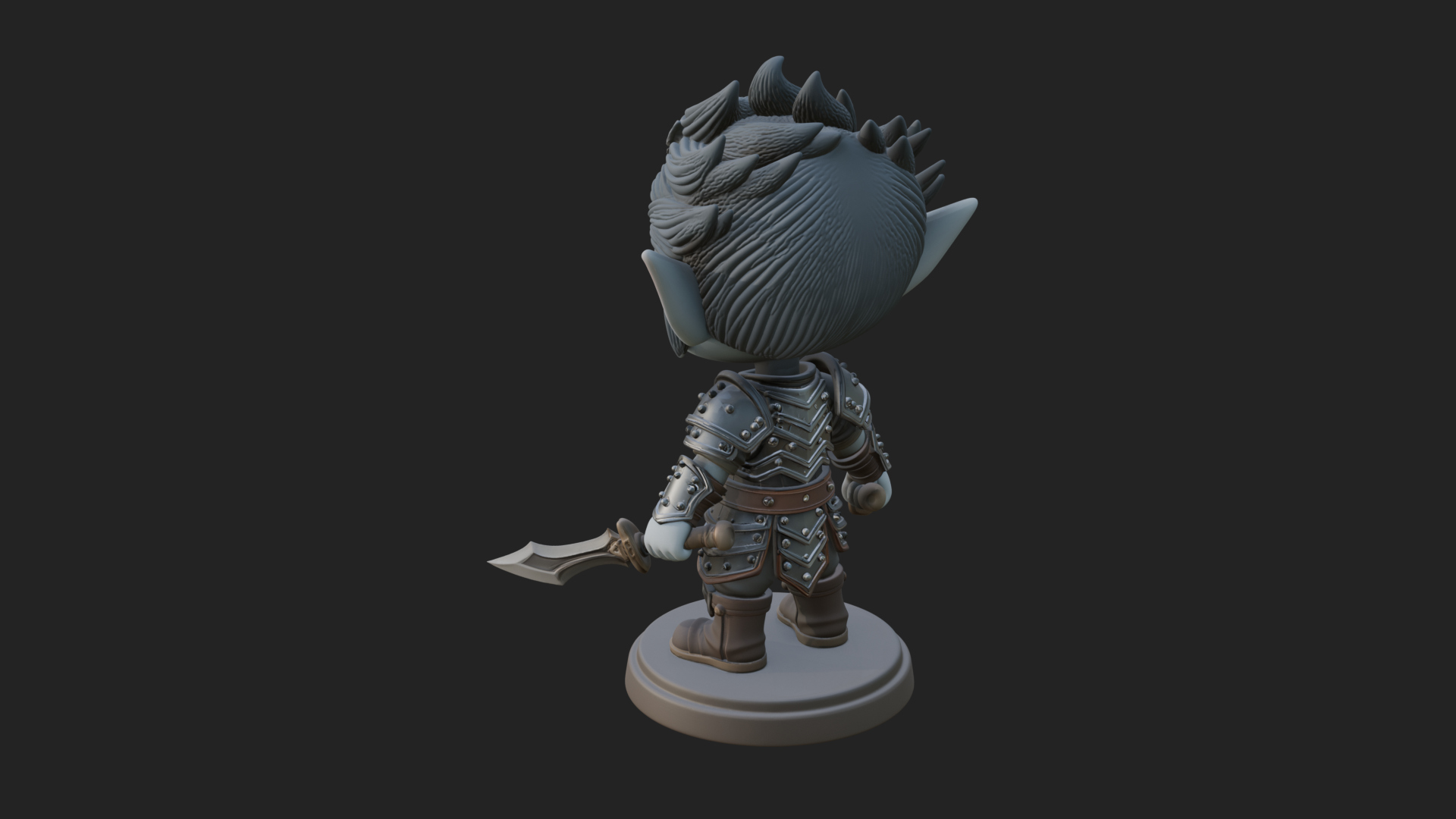 Chibi Dark Elf with Blade Statue Design 4 3D Print Model 3D Model