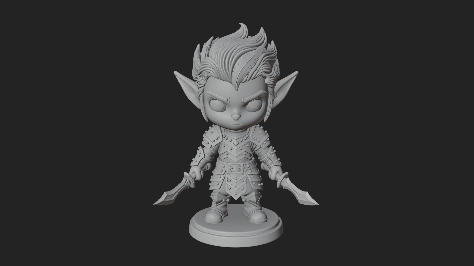 Chibi Dark Elf with Blade Statue Design 4 3D Print Model 3D Model