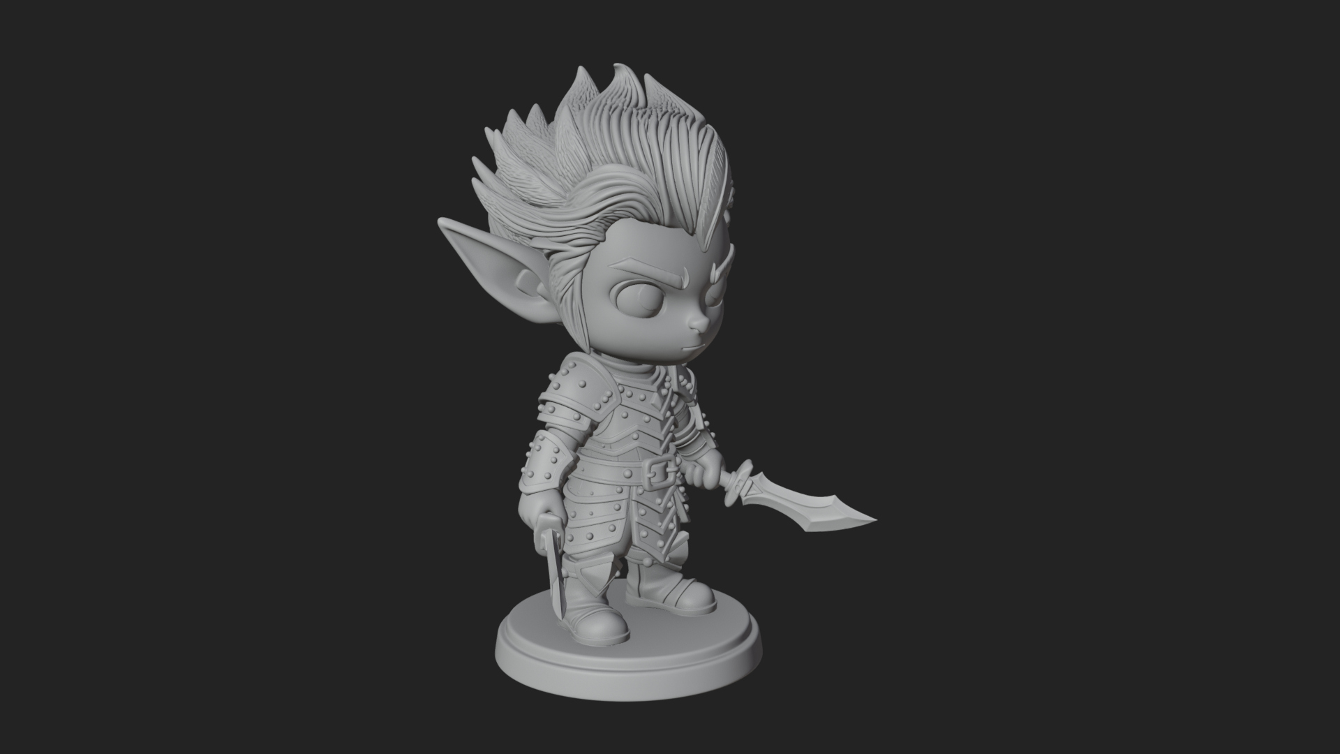 Chibi Dark Elf with Blade Statue Design 4 3D Print Model 3D Model