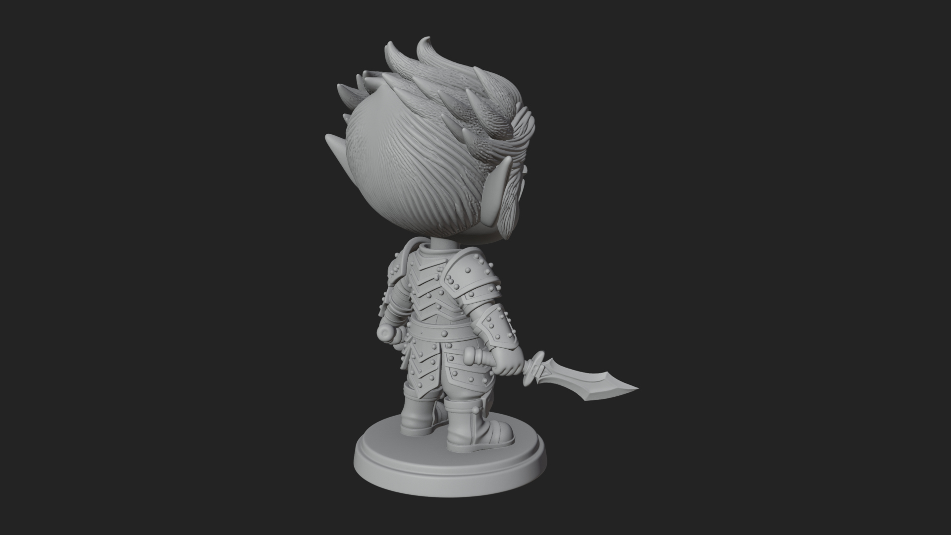Chibi Dark Elf with Blade Statue Design 4 3D Print Model 3D Model