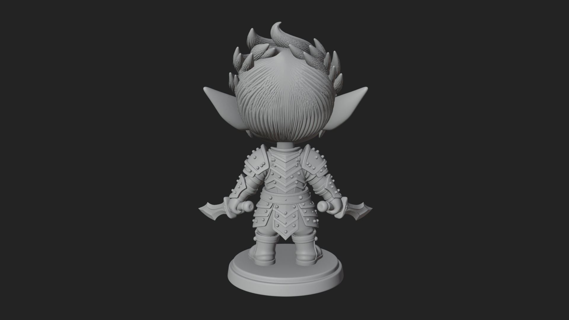 Chibi Dark Elf with Blade Statue Design 4 3D Print Model 3D Model