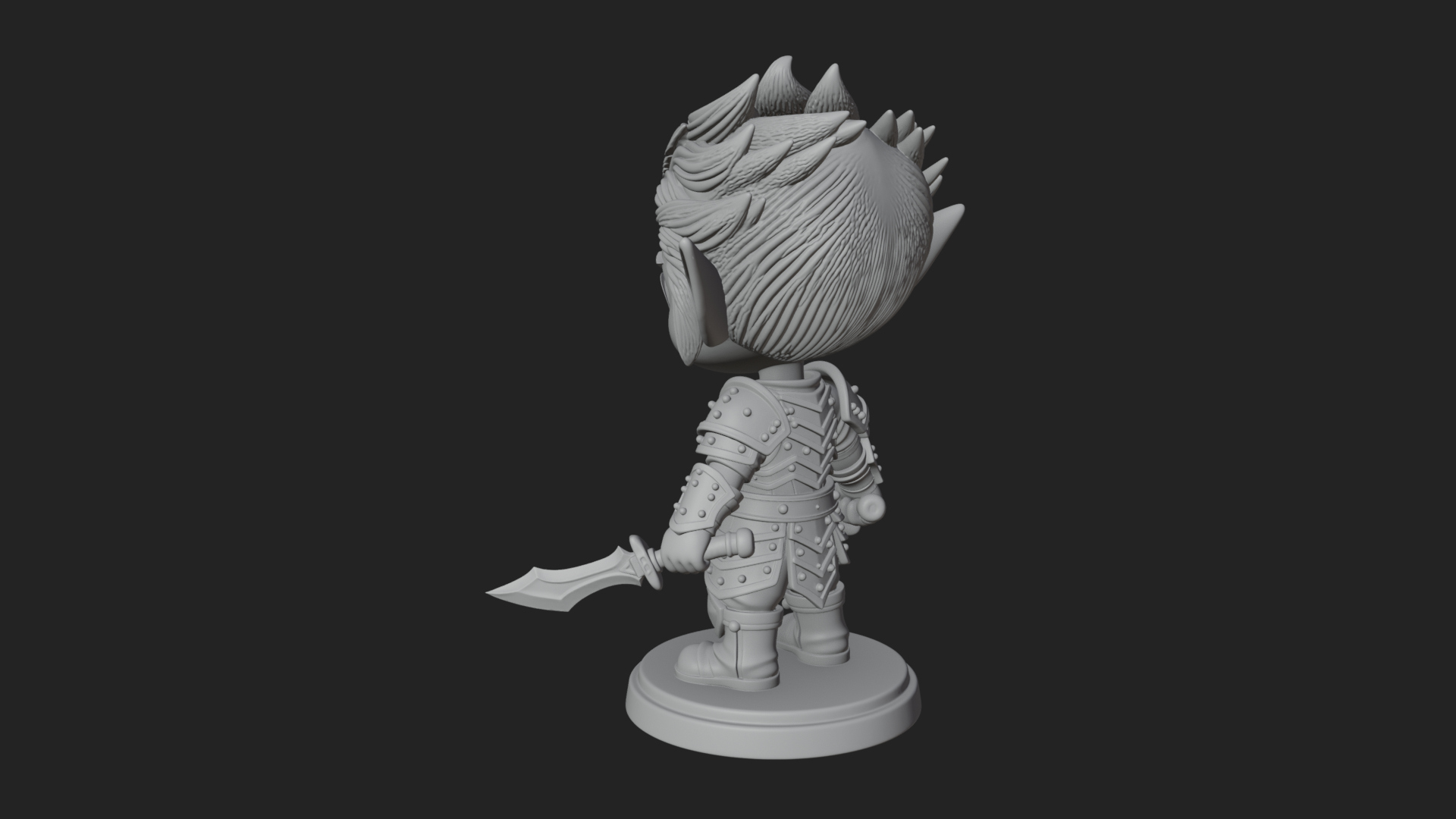 Chibi Dark Elf with Blade Statue Design 4 3D Print Model 3D Model