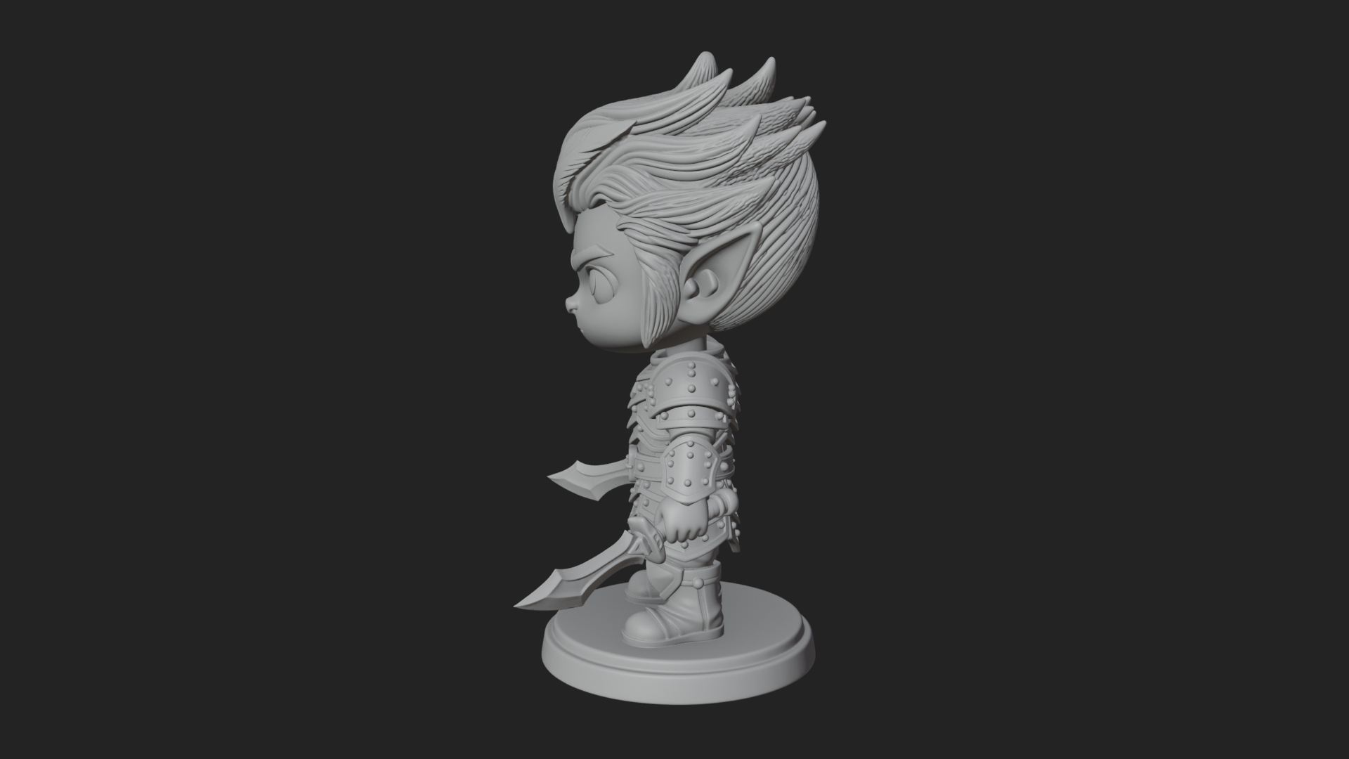 Chibi Dark Elf with Blade Statue Design 4 3D Print Model 3D Model