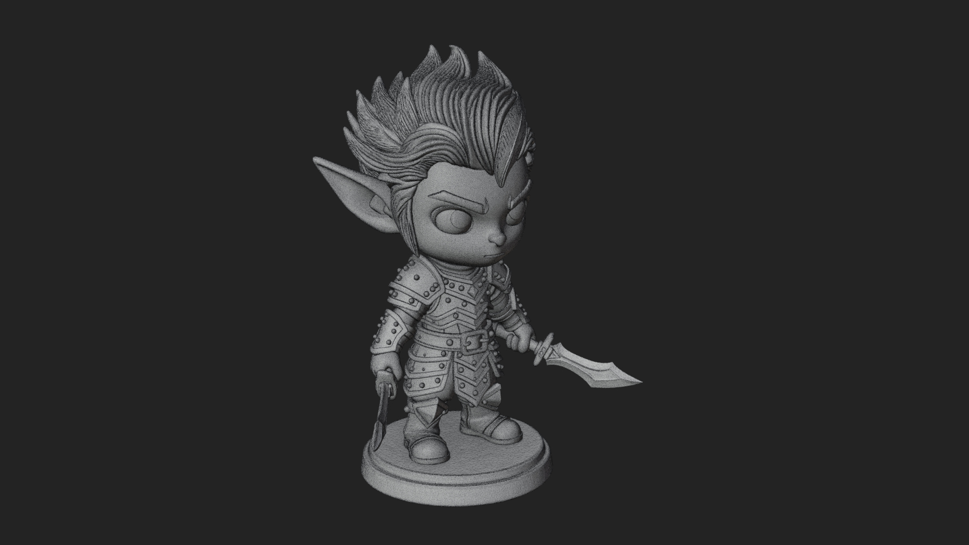 Chibi Dark Elf with Blade Statue Design 4 3D Print Model 3D Model