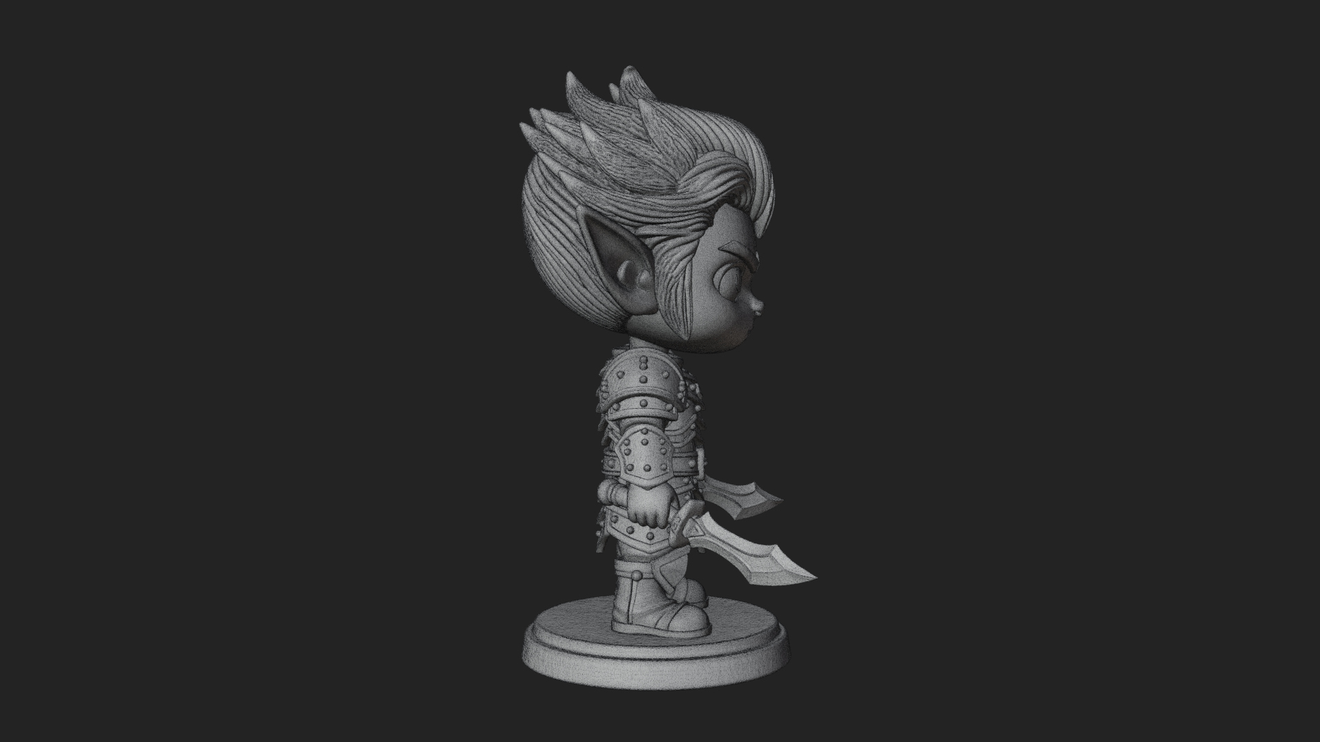 Chibi Dark Elf with Blade Statue Design 4 3D Print Model 3D Model