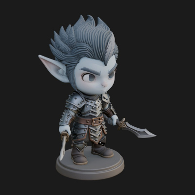 Chibi Dark Elf with Blade Statue Design 4 3D Print Model