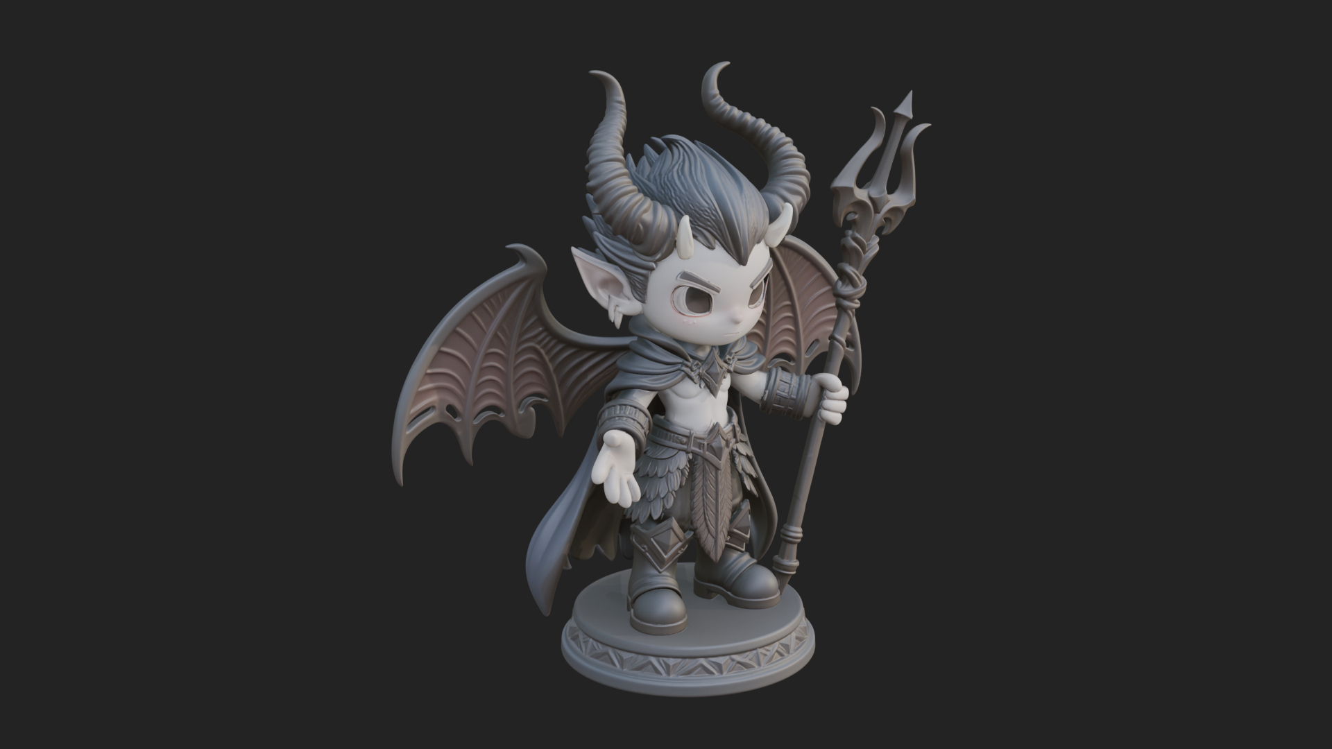 Chibi Demon with Trident Statue Design 1 3D Print Model 3D Model